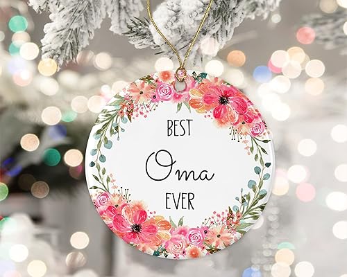 Miniatura 2 de Adorno de Navidad con la frase "Best Oma Ever", adorno de Navidad para Oma de hijo, hija, regalos de nana, adorno de Navidad de cerámica impreso en