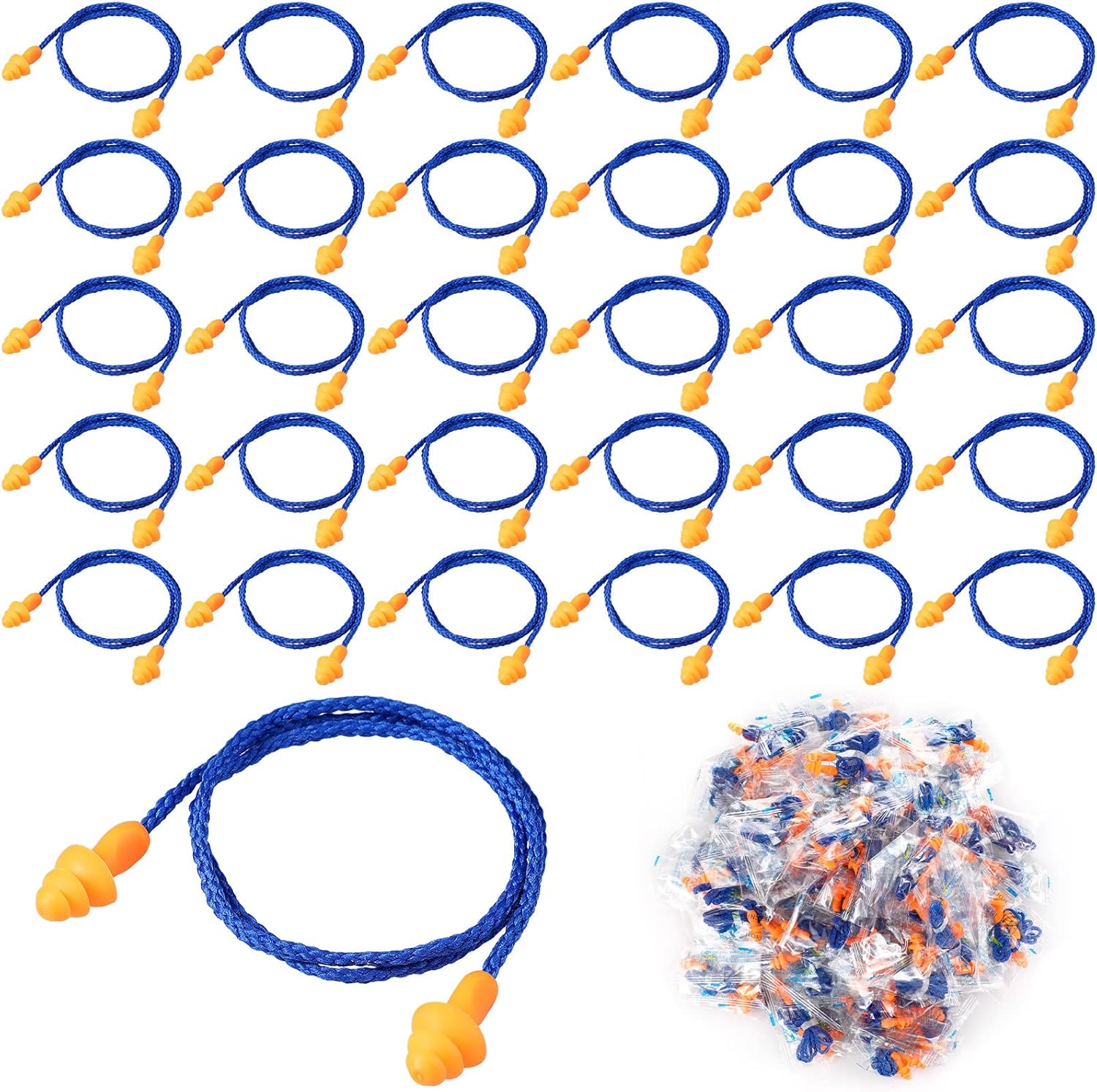 Treela 400 Pairs Corded Ear Plugs Reusable Silicone Earplugs with Rope Banded Ear Plug Sleep Noise Cancelling Shooting Motorcycle Construction Work Hearing Protection Individually Wrapped