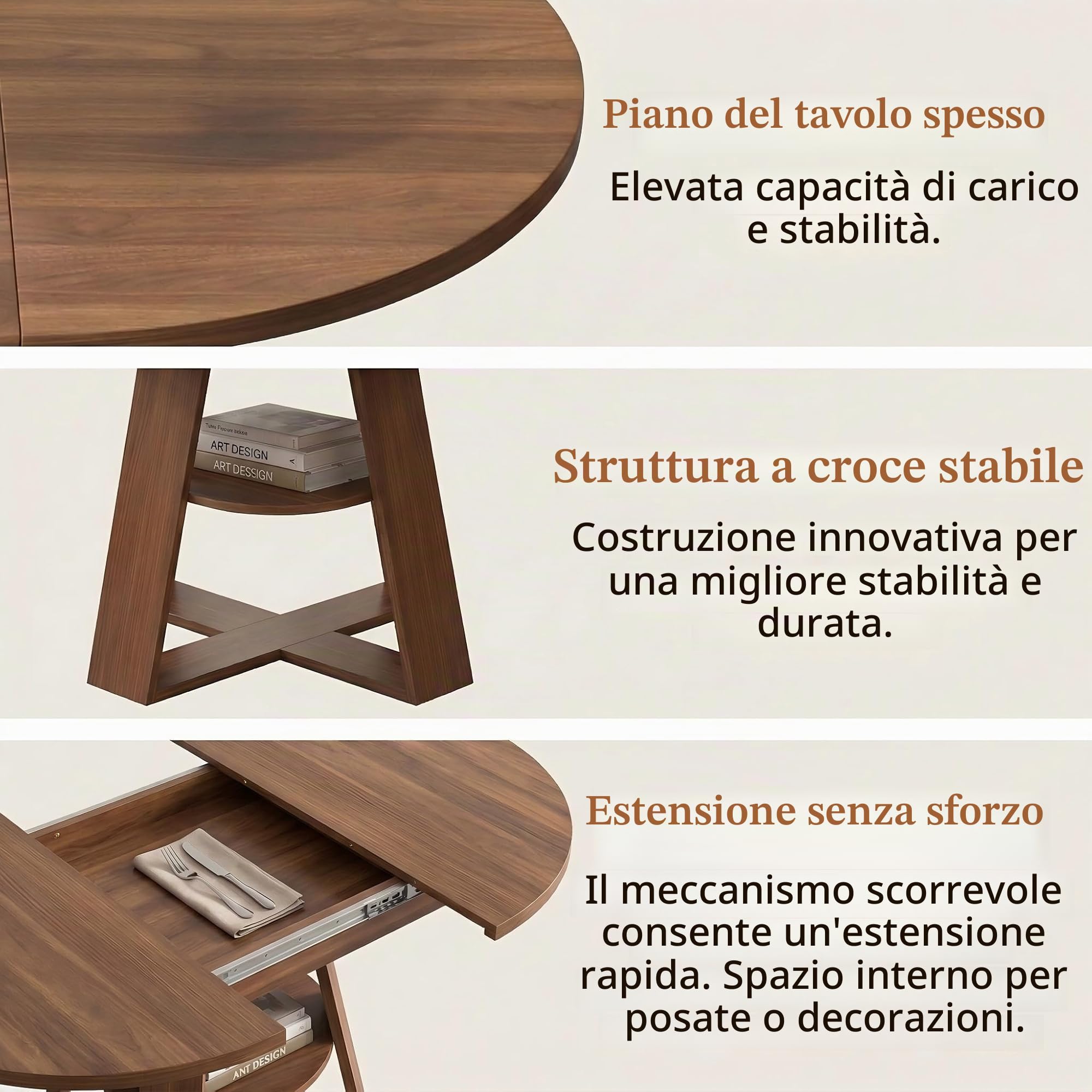 Tavolo da pranzo rotondo allungabile, tavolo da pranzo allungabile, bianco, 100-140 x 100 x 75 cm, tavolo da pranzo allungabile per 2-8 persone, tavolo da cucina con piano rimovibile