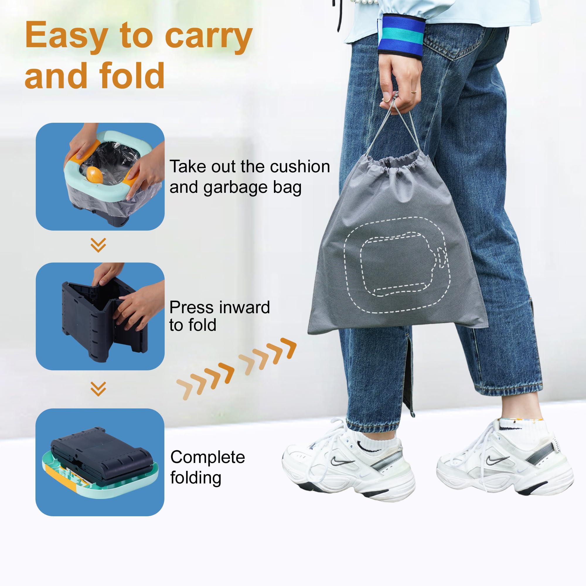 Orinal portátil para niños pequeños, plegable, orinal de viaje para niños y niñas, inodoros de emergencia para coche, al aire libre, camping e interior con bolsa de almacenamiento (azul