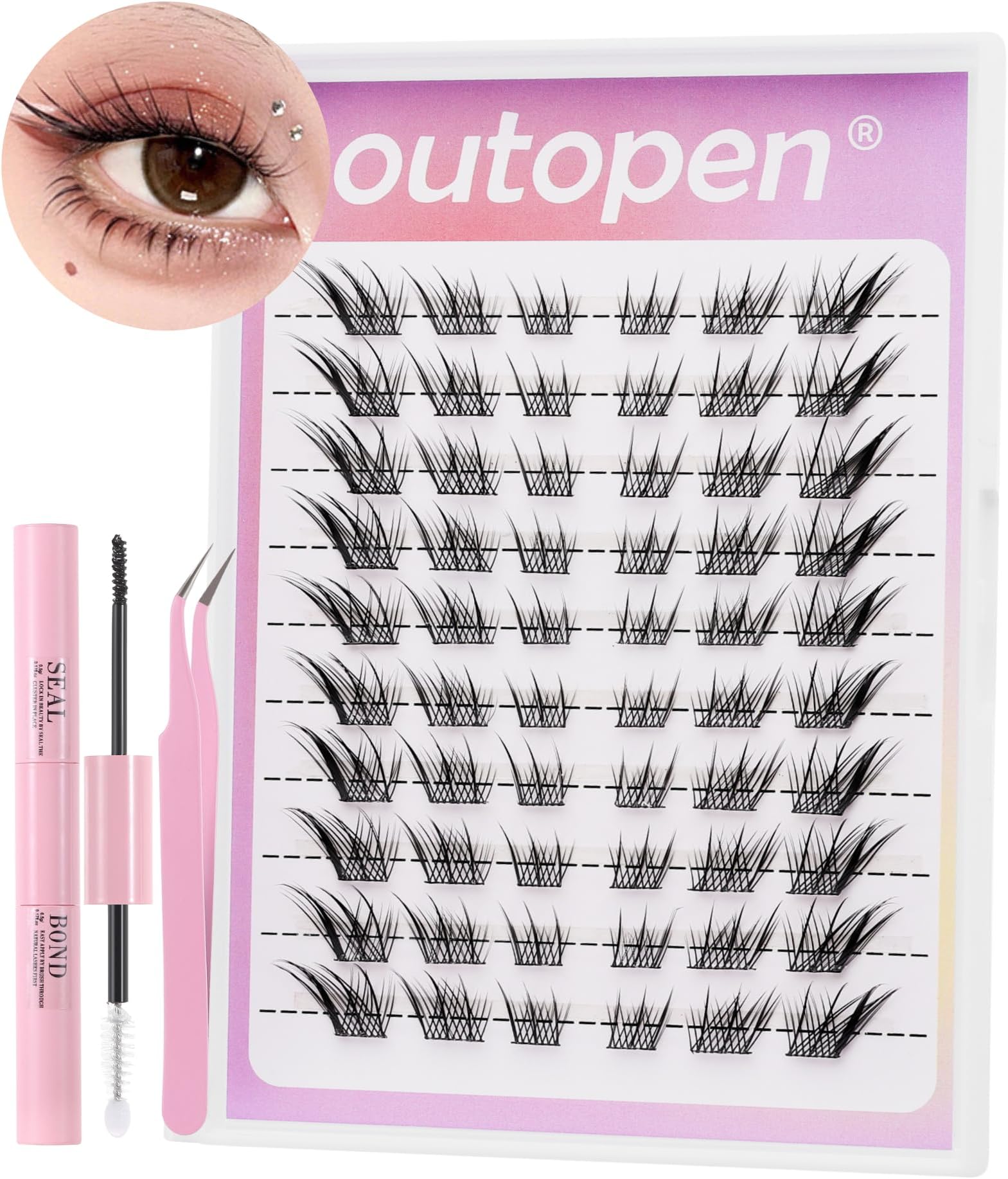 outopen Manga Lash Clusters Fox Eye Lashes DIY Lash Extension Kit Left & Right C Curl Lash Clusters Natural Wispy Fairy Lash Clusters Kit with Lash Bond and Seal Tweezers