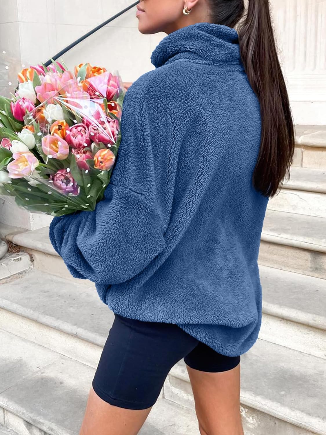 ANRABESS Women's Sweatshirt Sherpa Fuzzy Fleece Zip Up Hoodies Cozy Pullover Soft Sweaters Tops 2025 Fall Trendy Clothes - Image 5