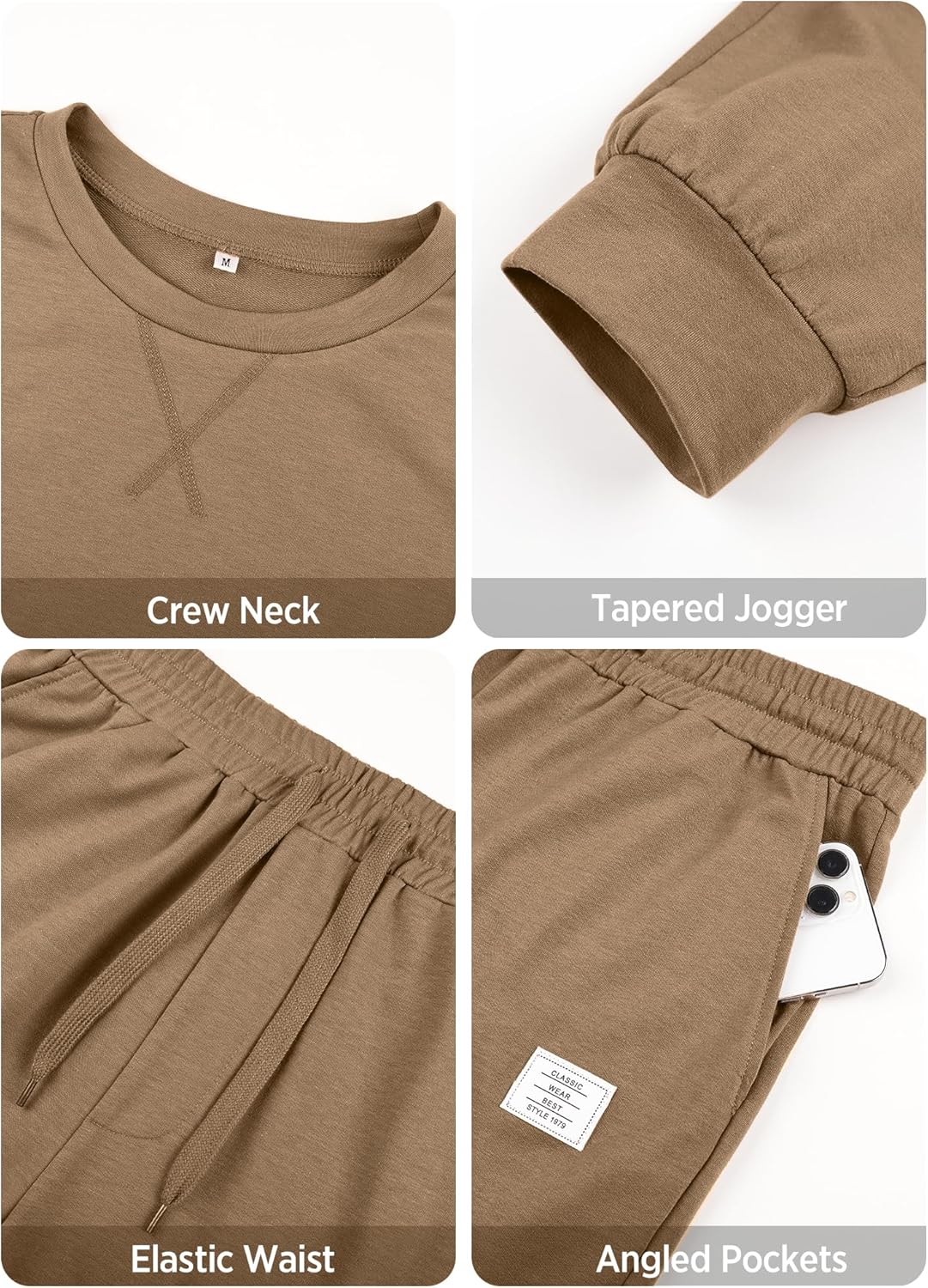 PLEPAN Men's 2 Piece Sweatsuit Lightweight Long Sleeve Crewneck Pullover Jogger Matching Sets Casual Outfits Tracksuit - Image 5