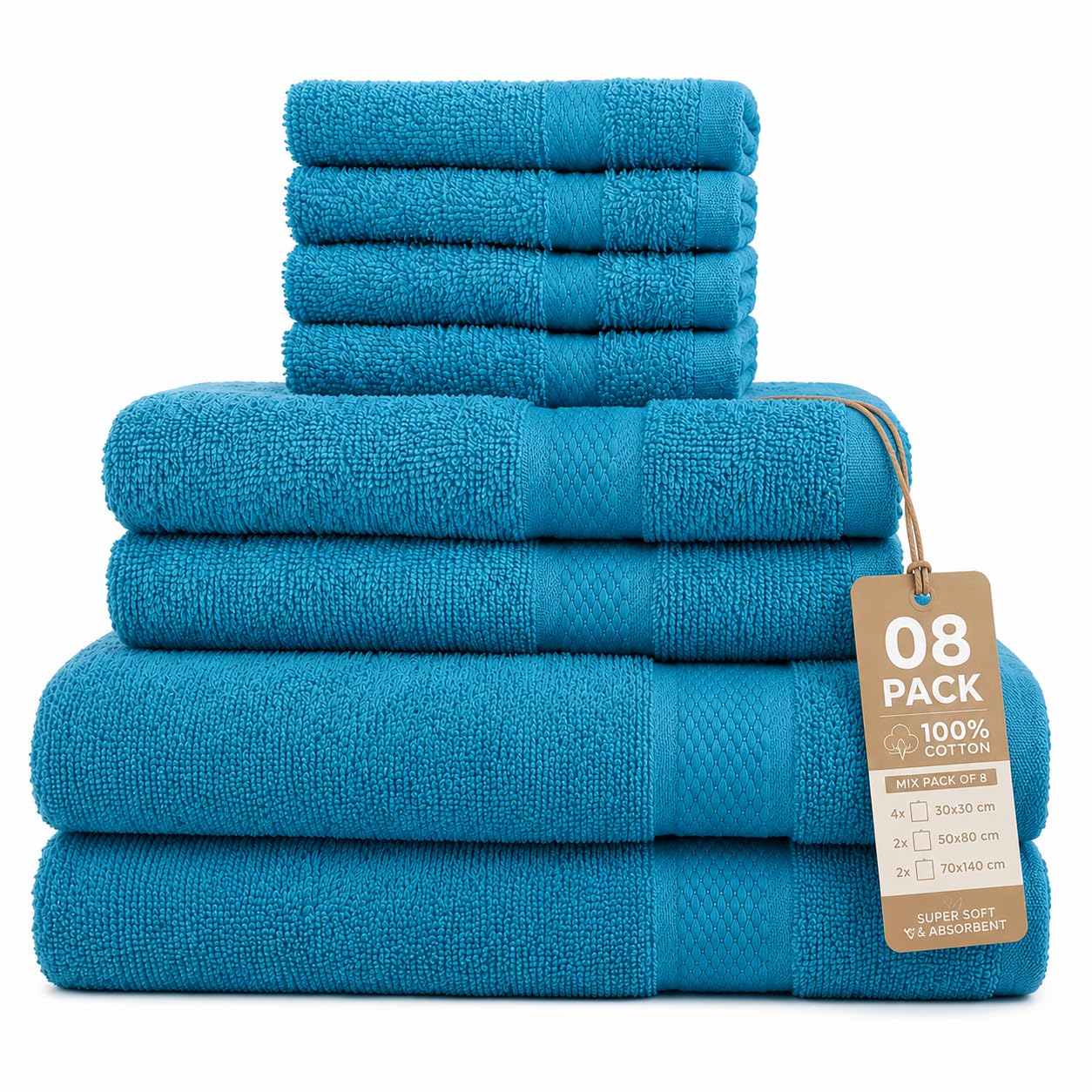 Gift Hub 8 Piece Towel Set - 2 Bath Towels, 2 Hand Towels & 4 Face Cloths | 100% Cotton, Soft & Highly Absorbent Bathroom Accessories | Luxury Towel Bale for Gym, Home, Guest & Family | Aqua