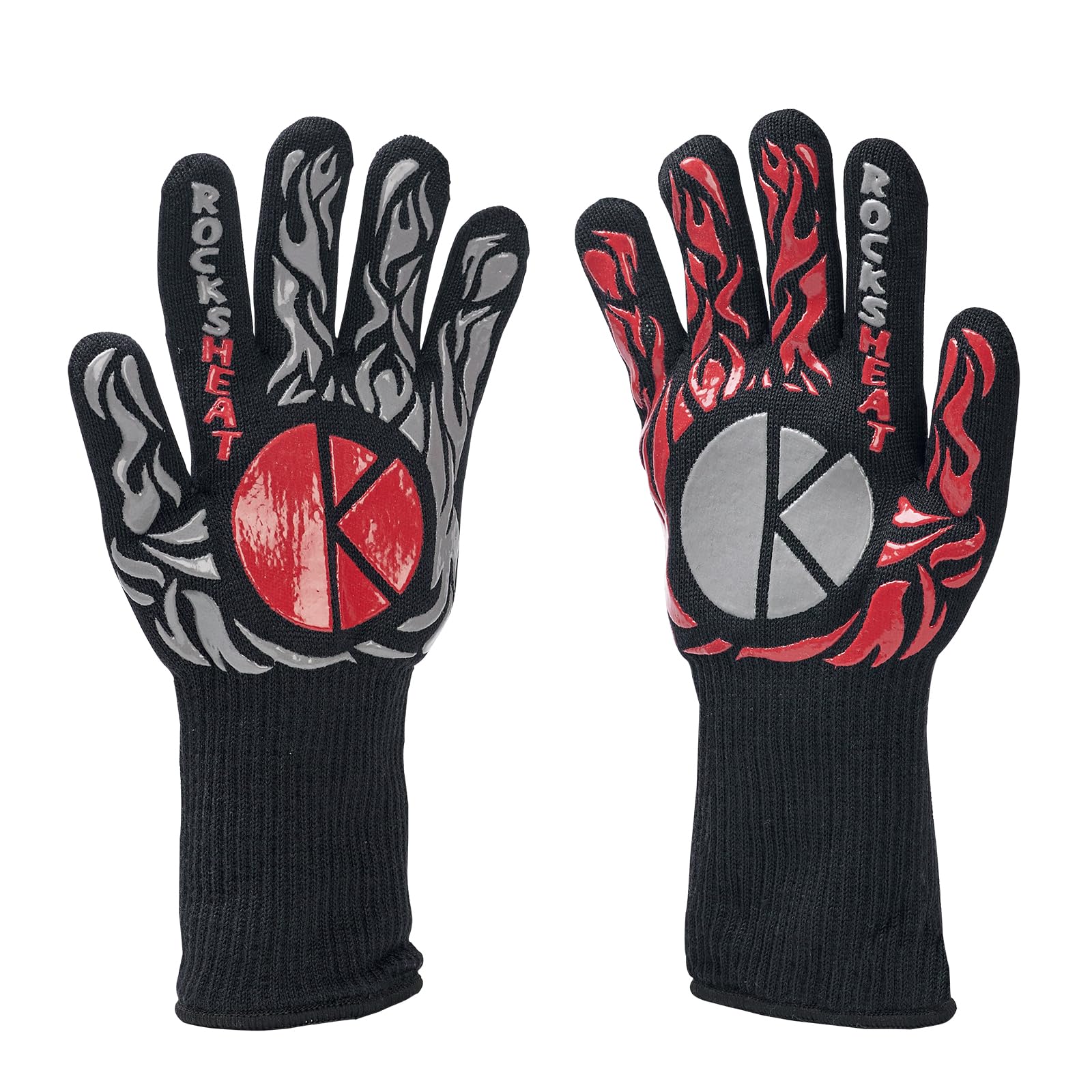 Oven Gloves, 1472°F / 800°C Extreme Heat Resistant Grilling Gloves, Non-Slip Silicone Oven Mitts, 13.2in Hot Surface Handler BBQ Gloves with for Fingers for Cooking/Baking/Smoker/Welding (A Pair)