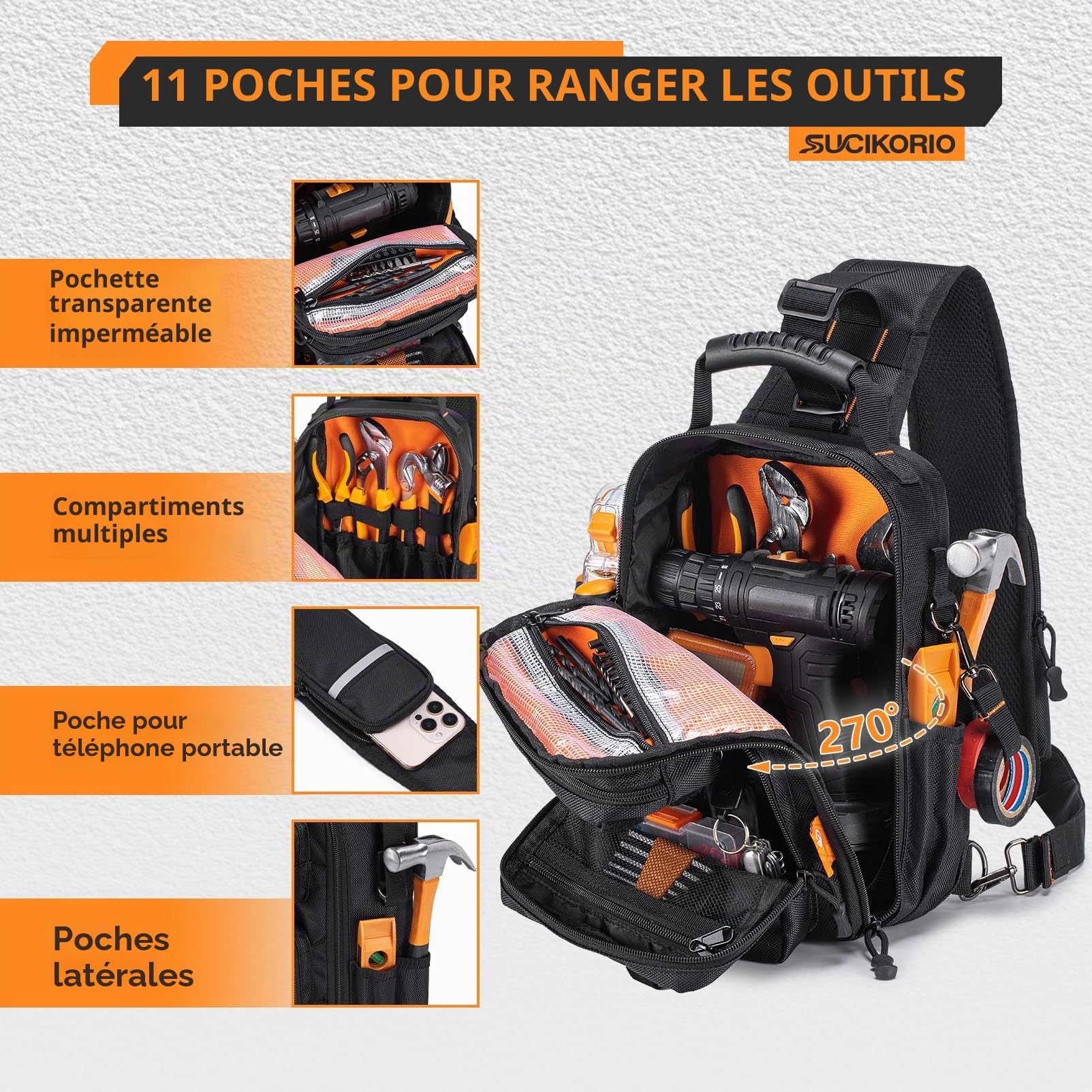 Sac Bandouliere a Outils Vide Petit Imperméable Pour Electricien | 1680D Sacoche Bandoulière à Outillage Sacs Porte-Outils Trousse de Transport à Outils Petite Tool Bag Pour HVAC, Charpentier