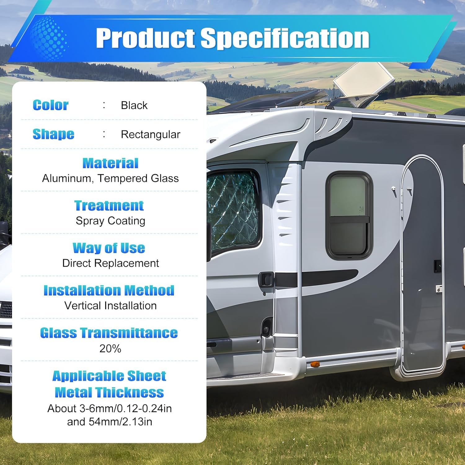 Vertical RV Window 12x22 Inch Tinted Sliding w/Net Screen & Trim Ring for 1/8"-1/4" (3-6mm) & 2¹/₈" (54mm) Walls (2 Pack)