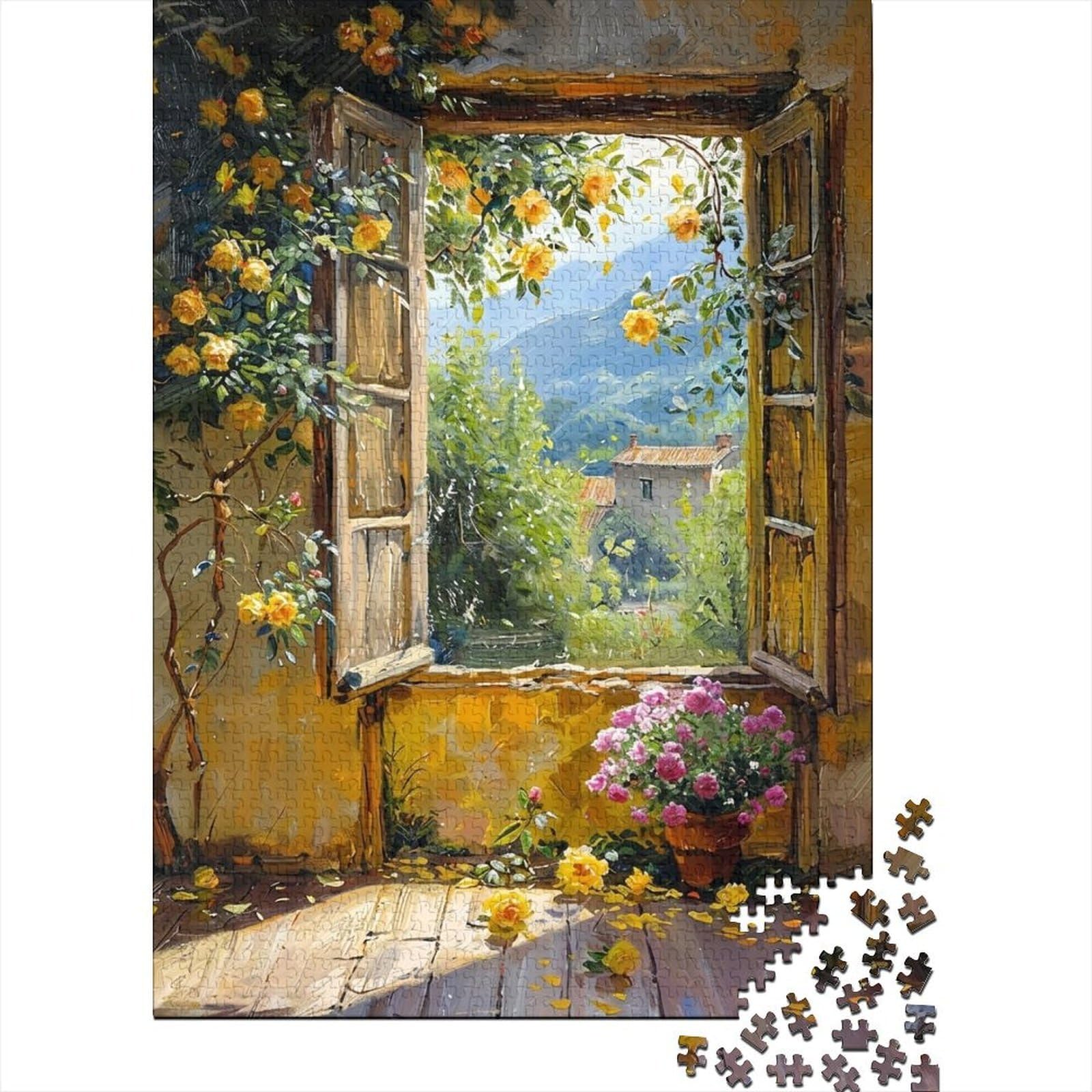 Country Window 1000 Piece Jigsaw Puzzle premium paperboard for adults summer scenery beautiful detail stress relief activity