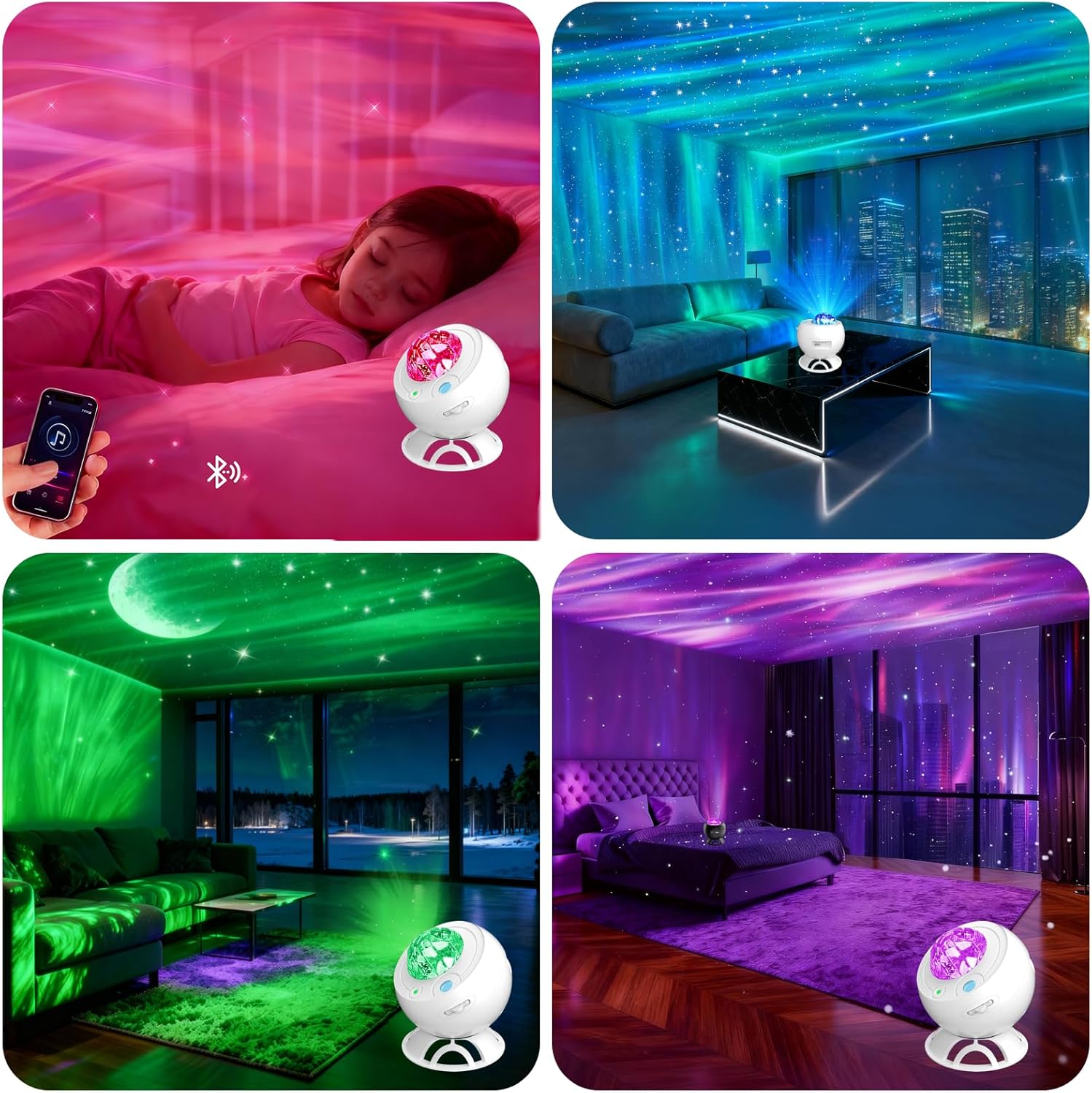Aurora Projector,Star Projector,Northern Lights Projector,16-Color Galaxy Projector,Moon Projector,Galaxy Projector for Bedroom,Bluetooth Speaker,Aurora Light Projector,Room Decor (White)