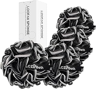 Large Loofah Pack Shower Loofah Sponge Bath Luffa Set for Body Scrubbing, Black Soft Poufs and Puffs XL