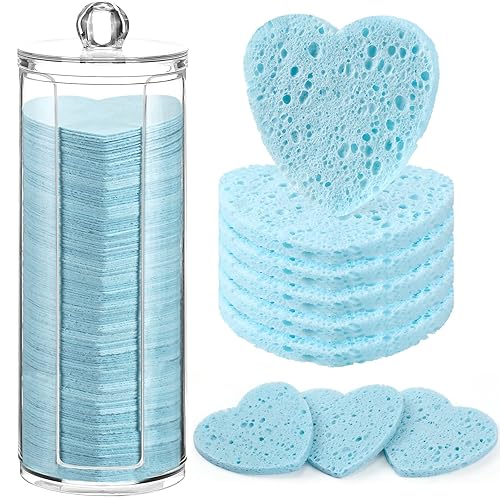 Miniatura 8 de 120 esponjas faciales comprimidas con recipiente en forma de corazón, esponjas desechables naturales para lavar la cara, exfoliante, esteticista,