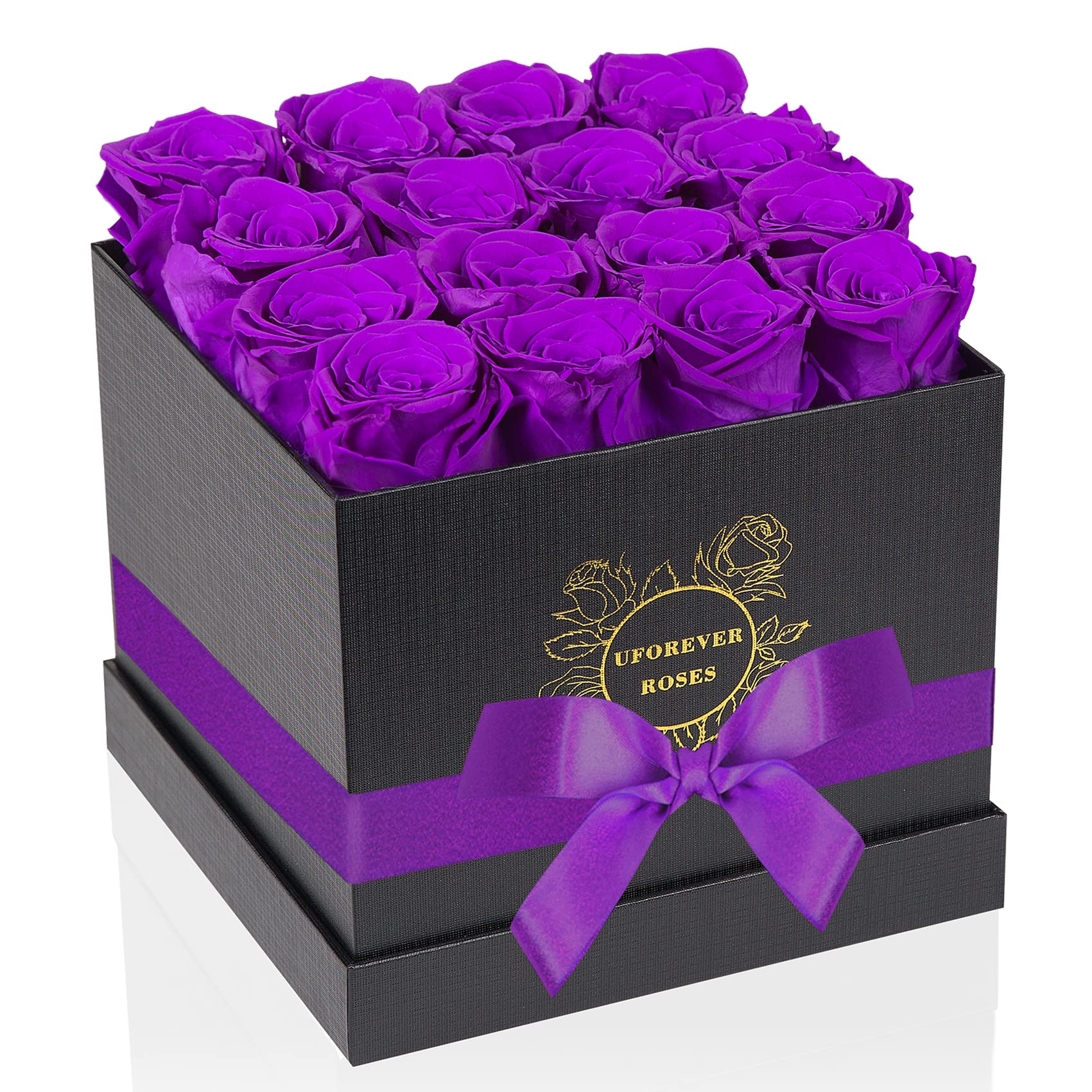 UFOREVER ROSES Preserved Roses in a Box Valentines Day Roses for Her Mothers Day Roses, Flowers for Delivery Prime, 100% Real Roses That Lasts for Years, Christmas Day, Birthday (Purple)