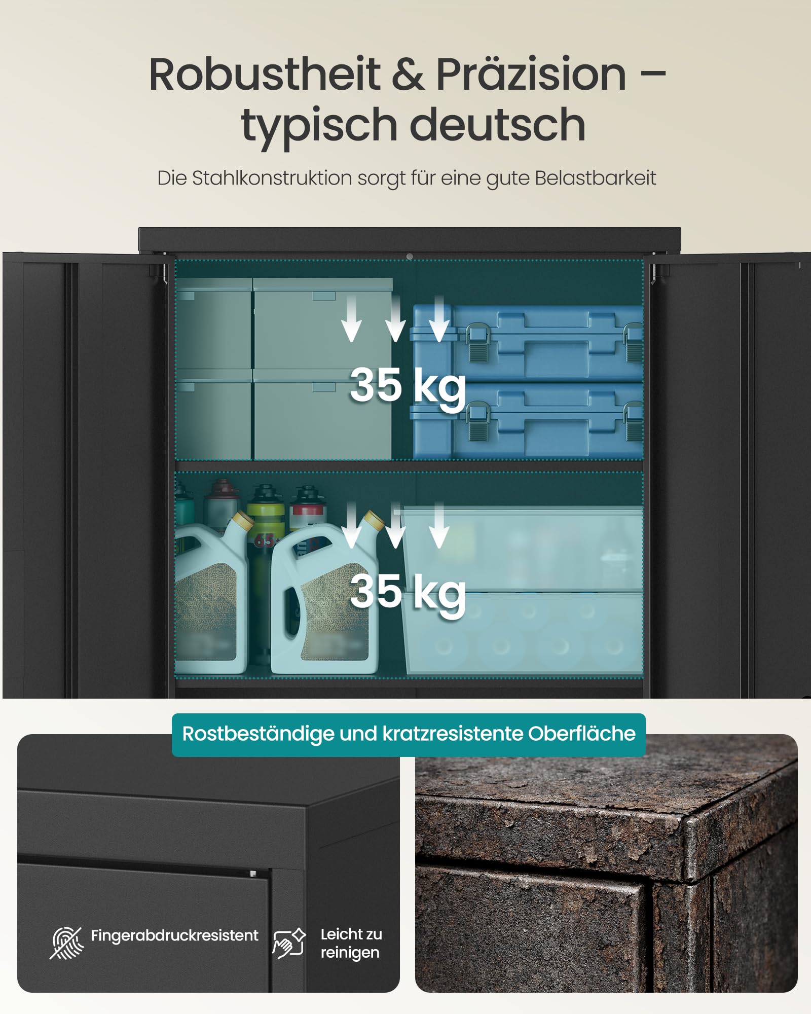 SONGMICS Aktenschrank, Metallschrank, Aufbewahrungsschrank, Büroschrank abschließbar, mit 2 Türen, aus Stahl, 80 x 40 x 140 cm, 3 verstellbare Ablagen, Mattschwarz OMC020BD01