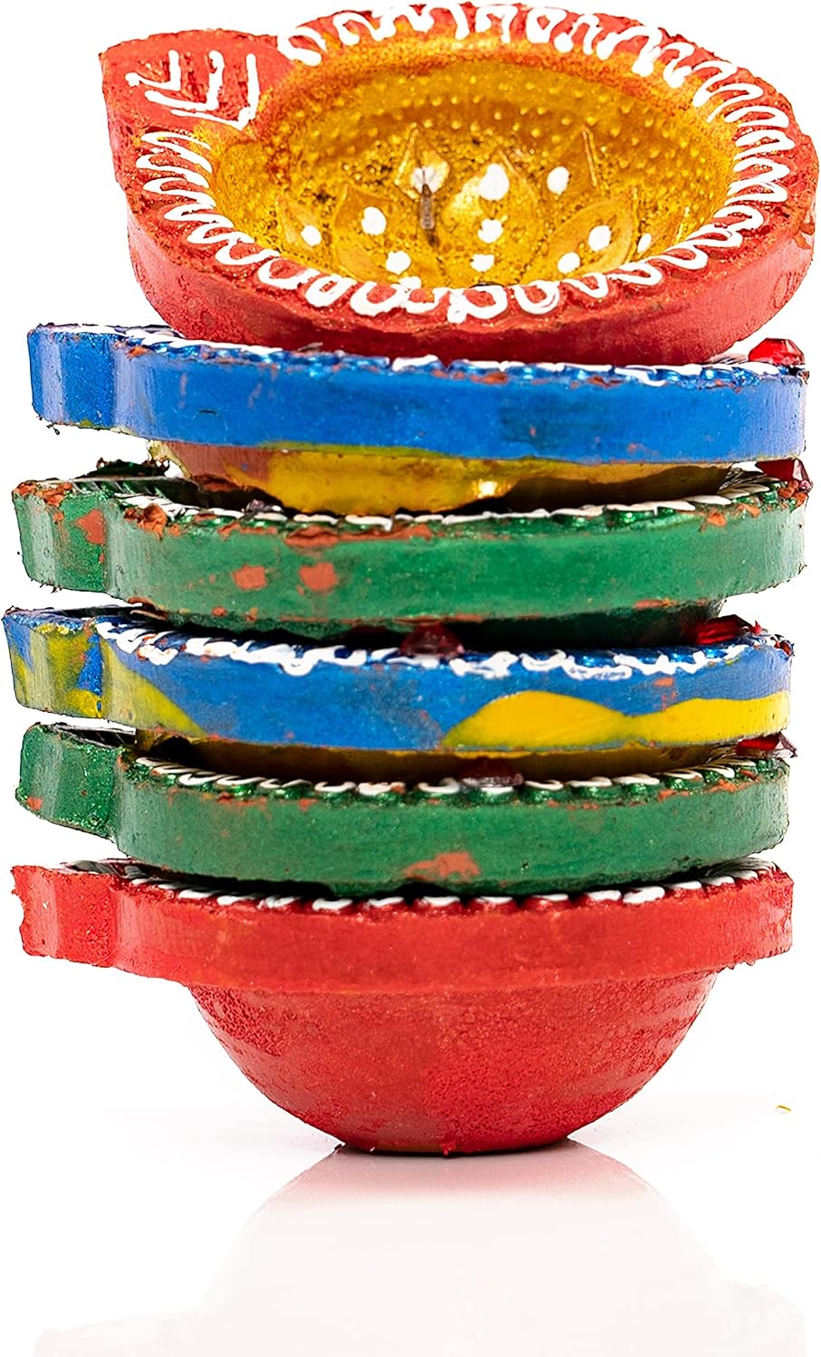 Earthen Diya Handmade Clay Terracotta Diwali Diya Tea Light Holder for Pooja Deepak Decoration Deepam Decorative Lighting Accessories Traditional Indian Festival Décor (Circle Shape - Set of 6)