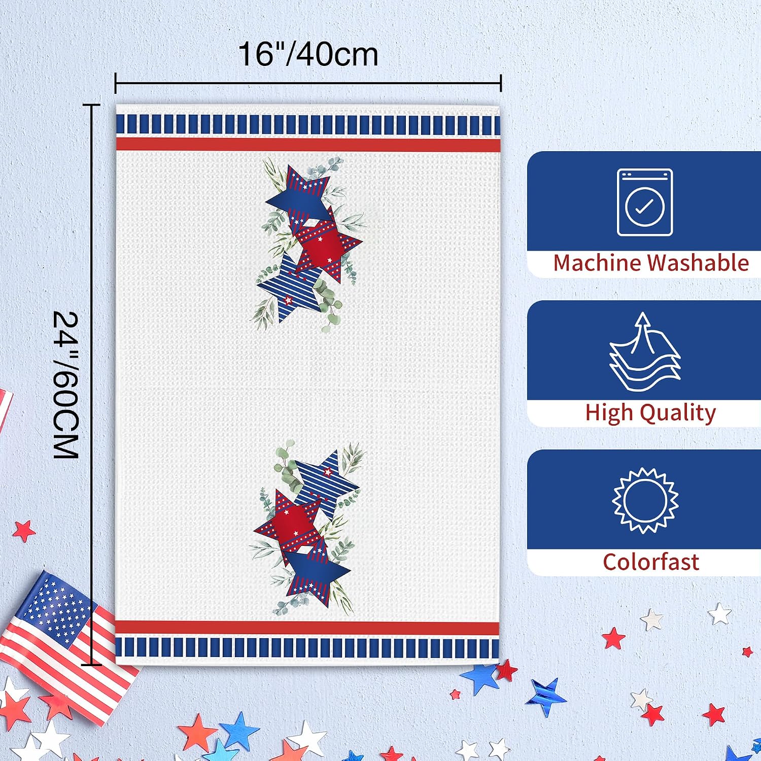 Patriotic 4th of July Kitchen Towel, 16x24 America Stars Hand Dish Towel for Home Bathroom, Kitchen, Bar, Independence Day Americana Decorative Towels - B01