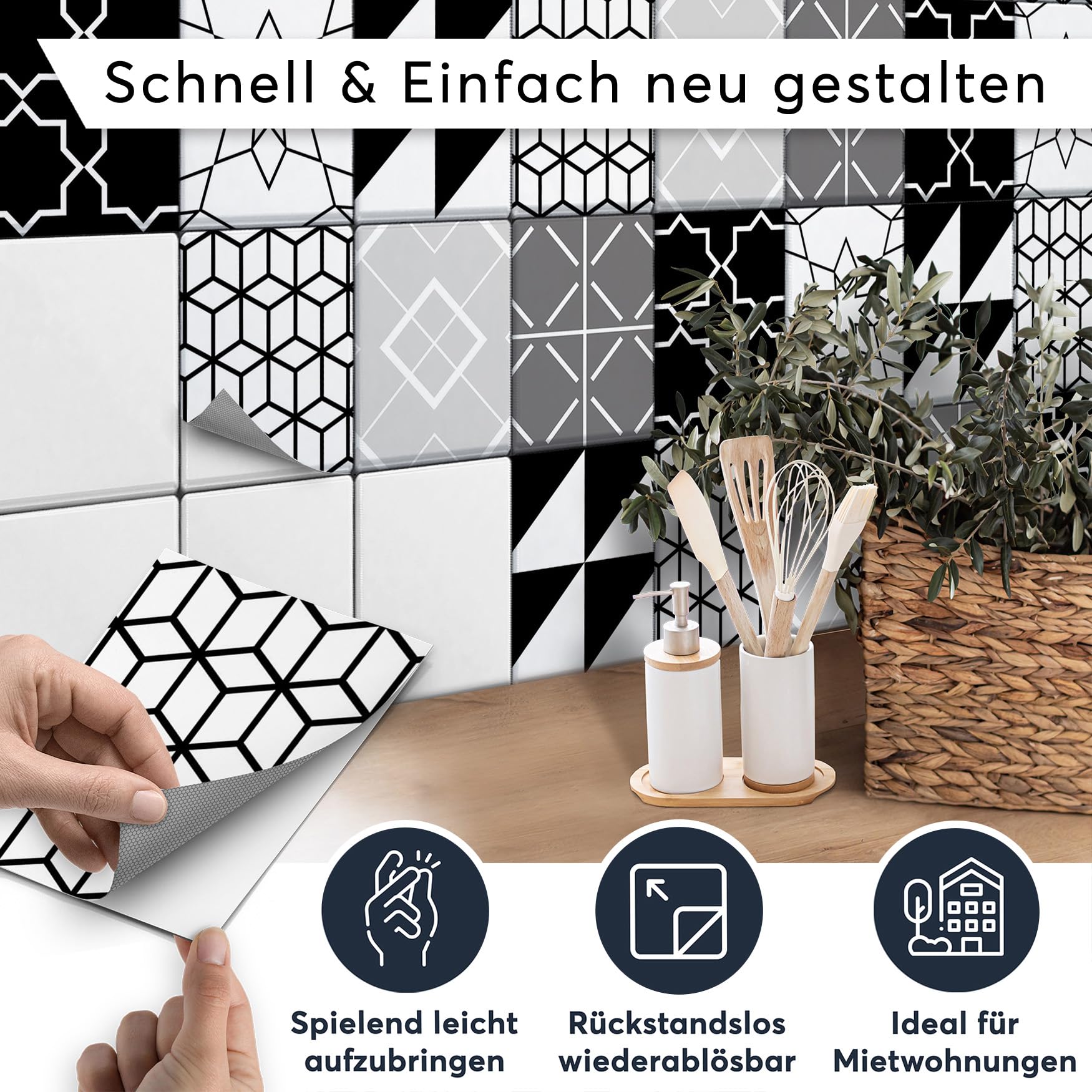 CREATISTO Fliesenaufkleber Fliesenfolie Mosaikfliesen - Klebefolie Aufkleber für Fliesen I Klebefliesen Deko Folien für Fliesen in Küche u. Bad/Badezimmer (15x20 cm I 12 -Teilig)