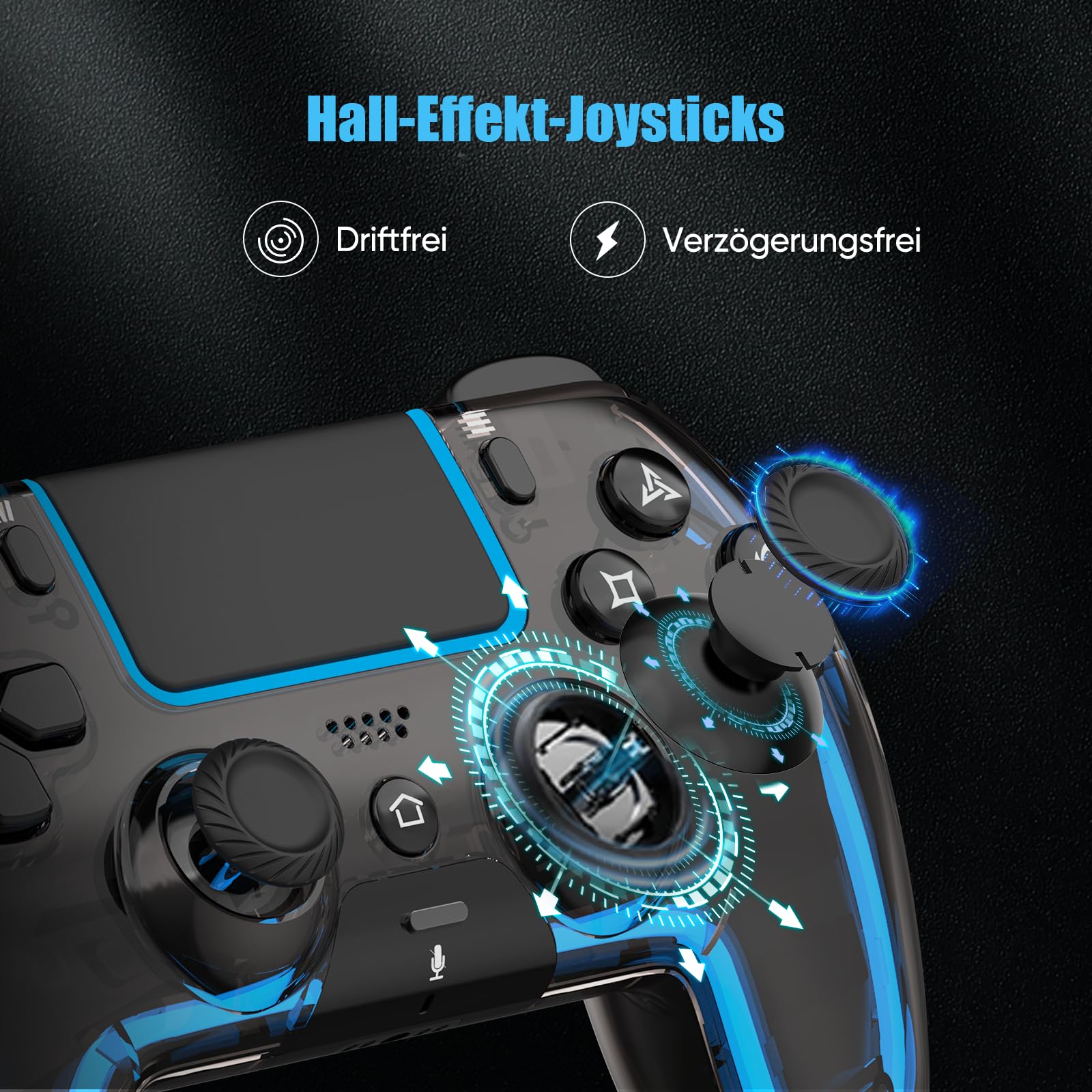 BETMI Wireless Controller für PS5, Pro/Slim/MAC/Steam Deck/PC, Hall-Effekt-Joystick, Doppelvibration/Makro/Turbo, 6-Achsen, RGB-LED dynamische Farbwechsel Cool Glow Licht mit Lautsprecher