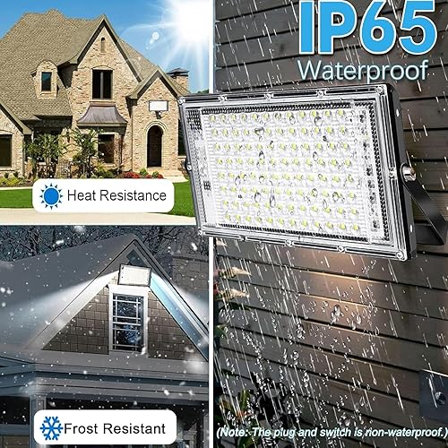 Miniatura 3 de 100W LED Outdoor Flood Light, 2 Pack 8000LM Plug in Flood Light Outdoor, IP66 Waterproof Exterior Security Lights, 6500K Daylight White Super Bright