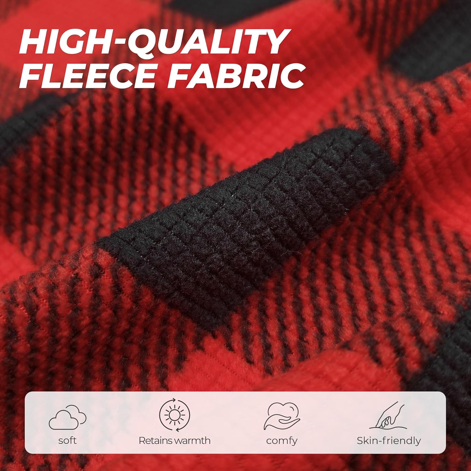 U2SKIIN Mens Fleece Plaid Pajama Pants Warm Lounge Sleep Bottoms with Pockets and Button Fly - Image 2