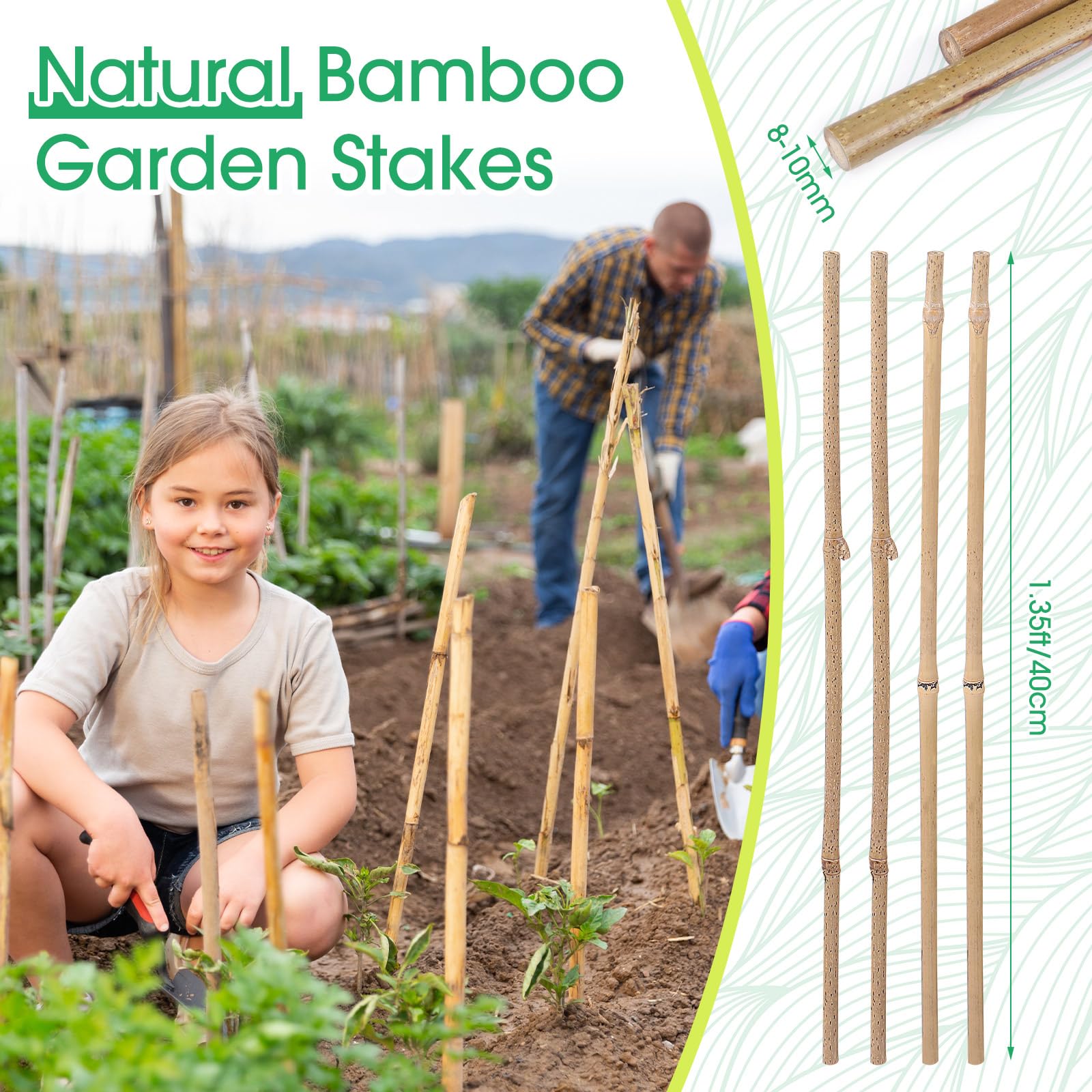 Suclain Estacas de bambú para plantas, estacas de soporte para plantas de interior y exterior, estacas de jardín para tomate, frijoles, flores, árboles en maceta y soporte para plantas trepadoras (200
