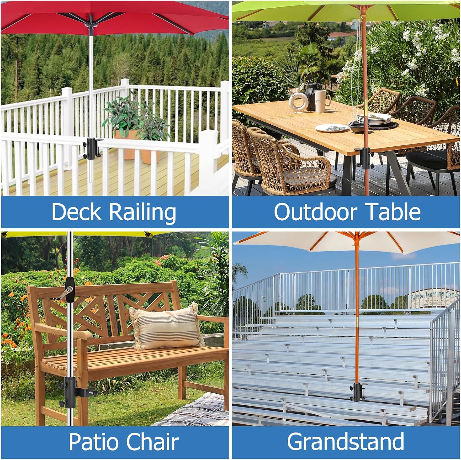 Patio Umbrella Clamp, Suitable for Railings, Fence Posts, Bleachers,Benches | Heavy Duty Deck Railing Umbrella Holder, Balcony Railings Mount Attaches，Deck Umbrella Holder，Bleacher Umbrella Clamp