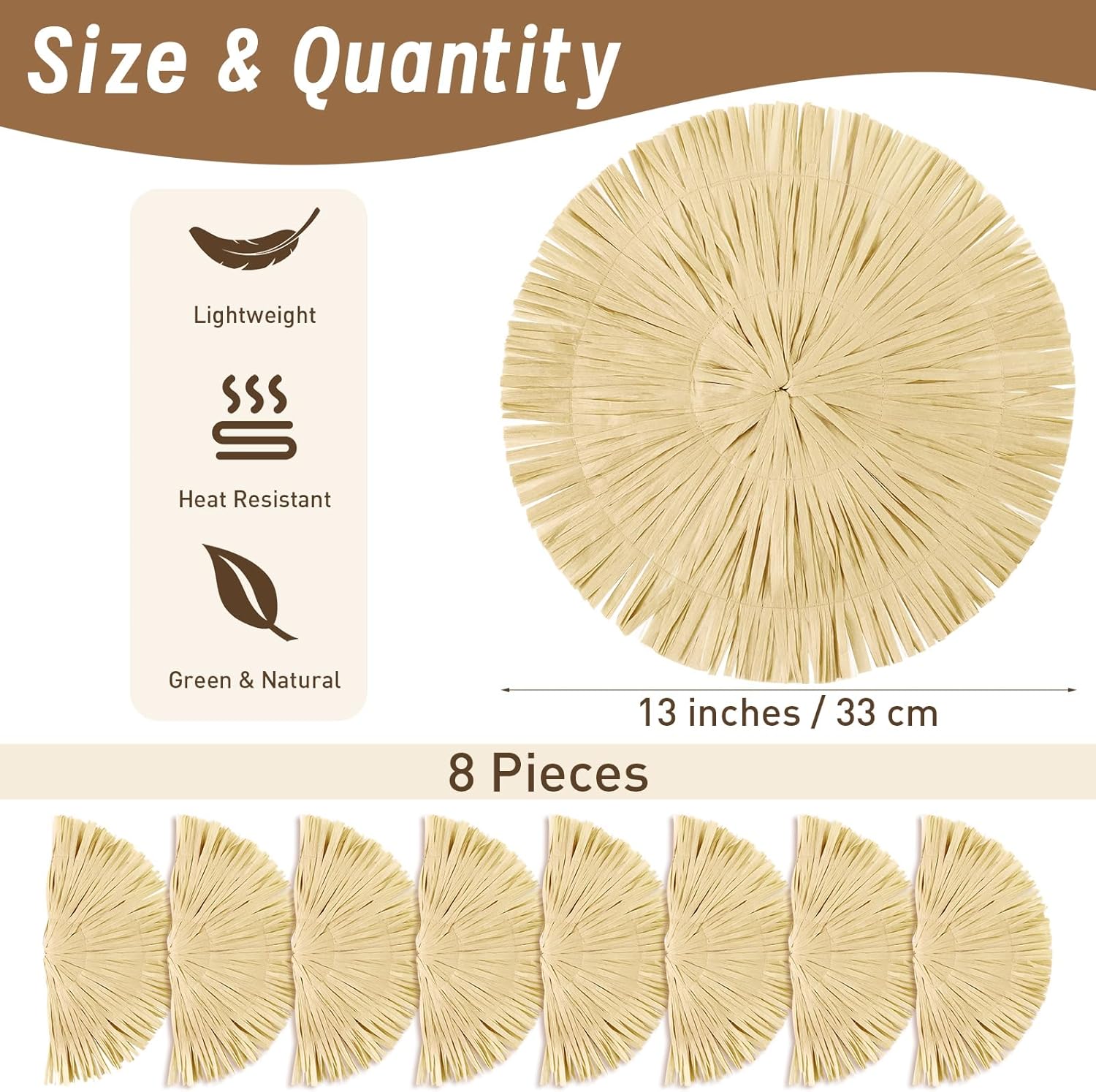 Fovths 8 Pcs Hawaii Luau Placemats Bulk 13 Inch Woven Boho Fringe Place Mats Round Straw Fringe Chargers Macrame Heat Resistant Grass Table Mat for Tropical Luau Party Hawaii Dining Table Decorations