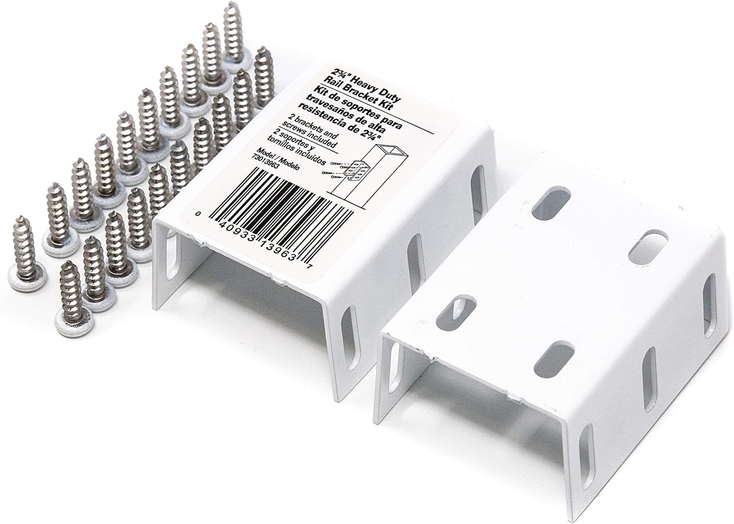Heavy Duty 2-34inch x 2inch Rail Bracket Kit (2 PCS), Rust-Proof White Aluminum Metal, Great for Your Fences, Decks, Porches and Verandas, Ideal and Sturdy Replacement for Frail Plastic Brackets