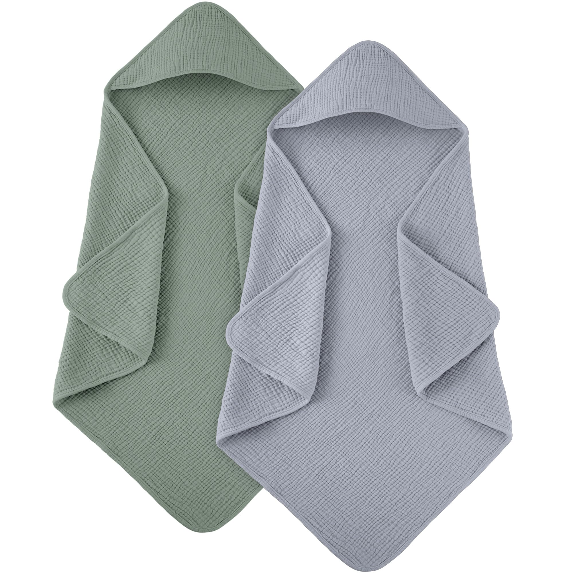 Susurration Baby Handtuch Kapuze für Badezimmer,4-Lagiges Kapuzenhandtuch Baby 2er-Pack, Musselin Baumwolle Baby Handtuch Kapuze, Weiche und Saugfähige Babyhandtuch mit Kapuze (LAN)
