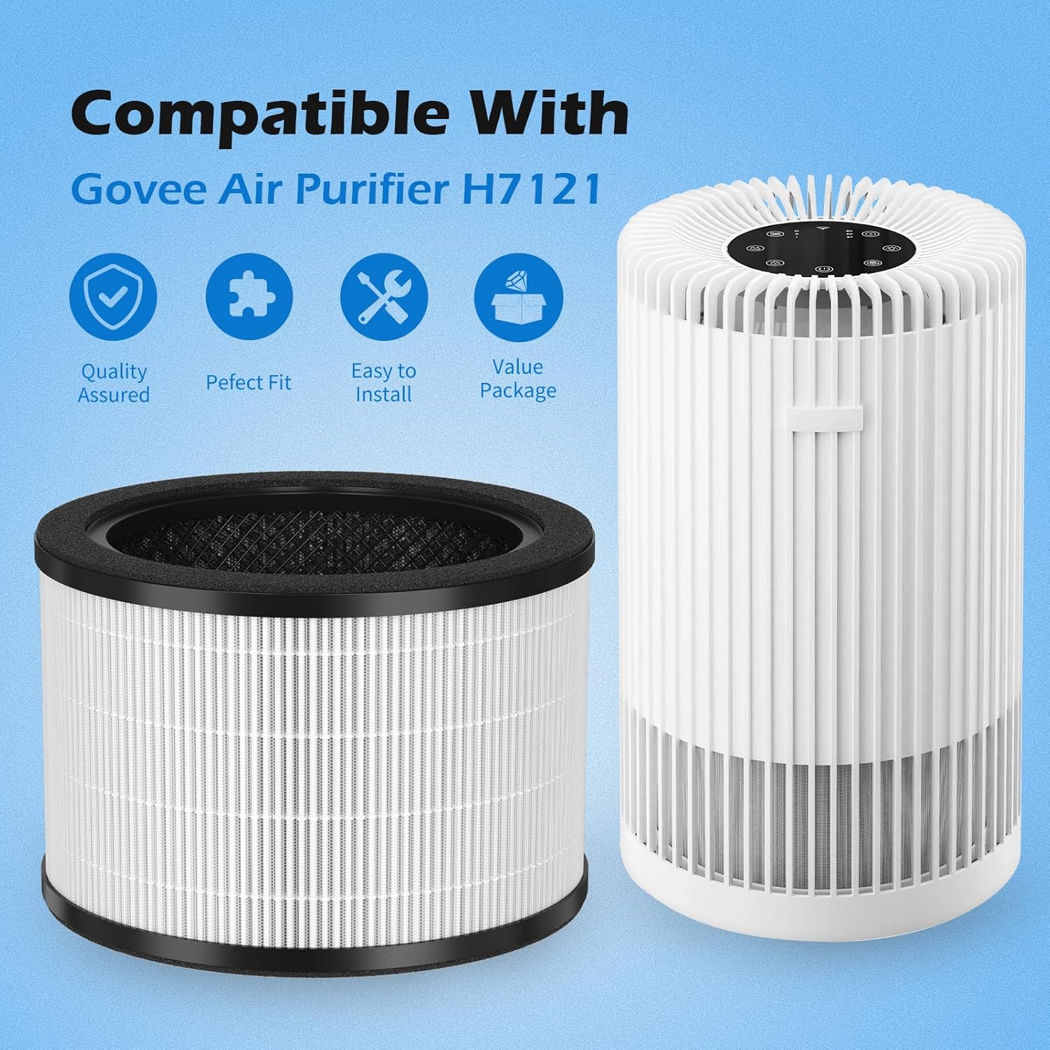 SAKEGDY H7121101 Filter Replacement Compatible with Govee Air Clean Purifier H7121, 3-in-1 Filtration with H13 Grad HEPA, Activated Carbon and Pre-filter, 2 Pack - Image 3