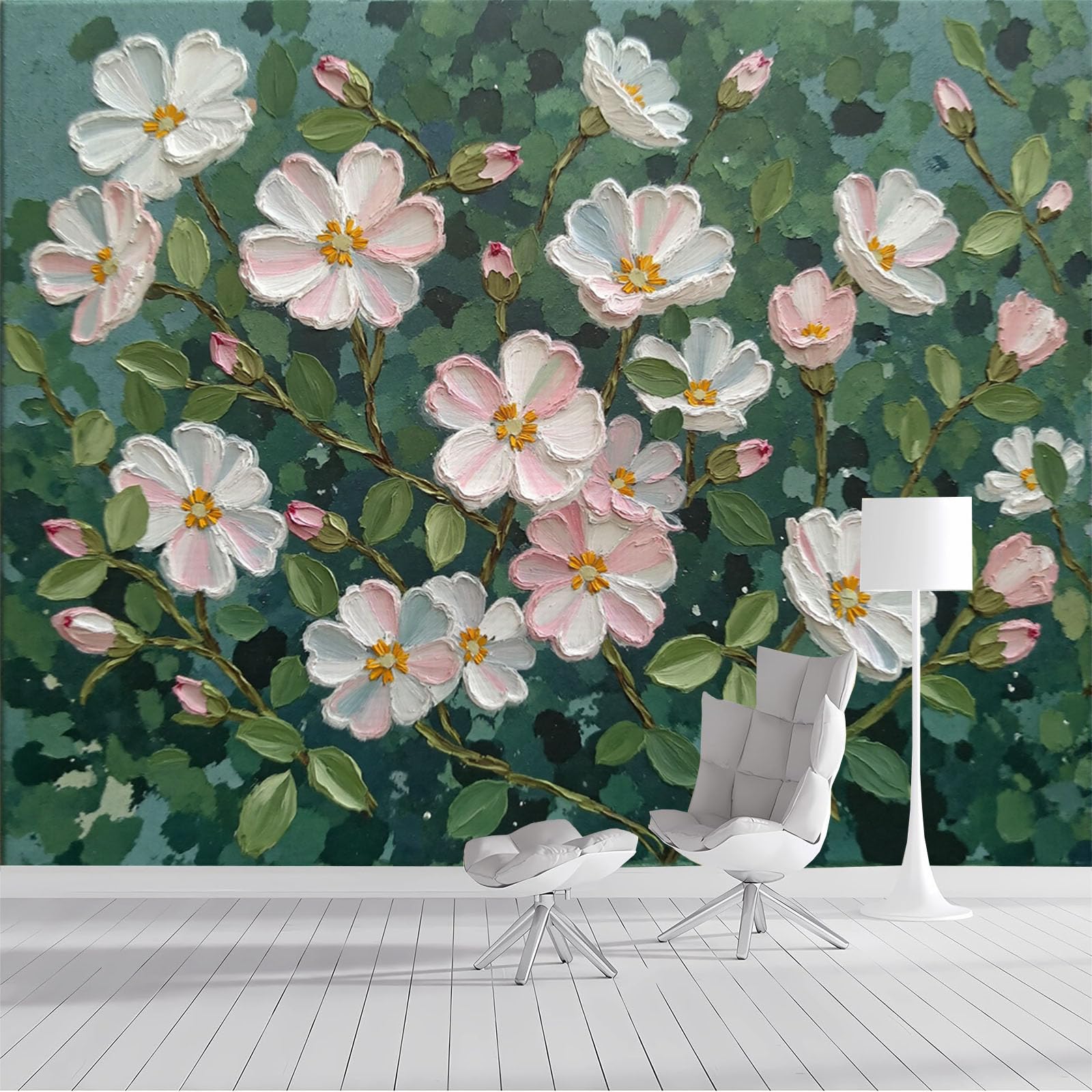 Papier peint panoramique rose vert sauge poster mural pour salon