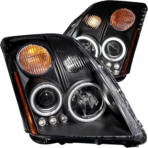 AnzoUSA 121276 - Faro proyector negro transparente con reflector ámbar para Nissan Sentra - (se vende en pares)