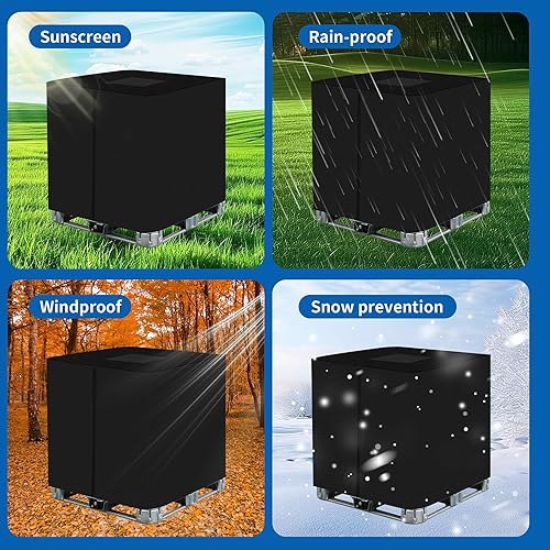 IBC1000L Tank Cover, IBC 420D Container Cover, IBC 1000L-UV Water Tank Cover Tarpaulin Protection, (120x100x116cm) (Black) - 7