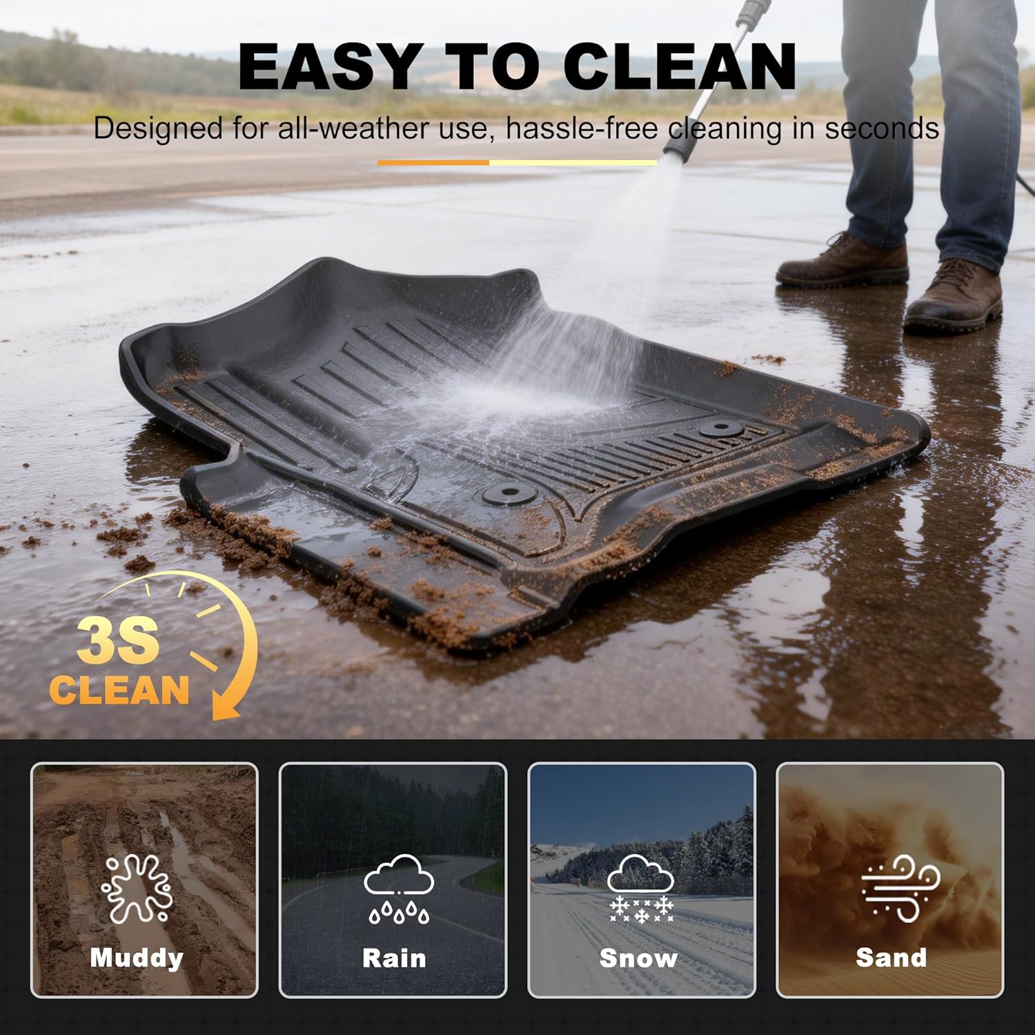 AOMSAZTO Floor Mats for 2014-2018 Chevy Silverado/GMC Sierra 1500 Crew Cab, 2015-2019 Silverado/Sierra 2500 HD / 3500 HD Crew Cab, 1st & 2nd Row Car Liner
