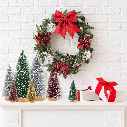 Miniatura 5 de Whaline 16 piezas de mini árbol de Navidad artificial, árboles esmerilados de nieve, rojo, verde, oro, plata, botella, árbol de escritorio, mini