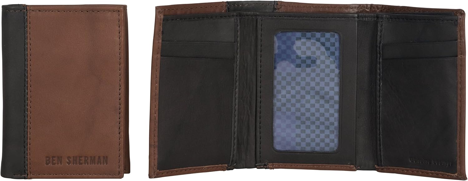 Ben Sherman Men's Manchester Slim Bifold Full-Grain Leather RFID Minimalist Gift Box Wallet