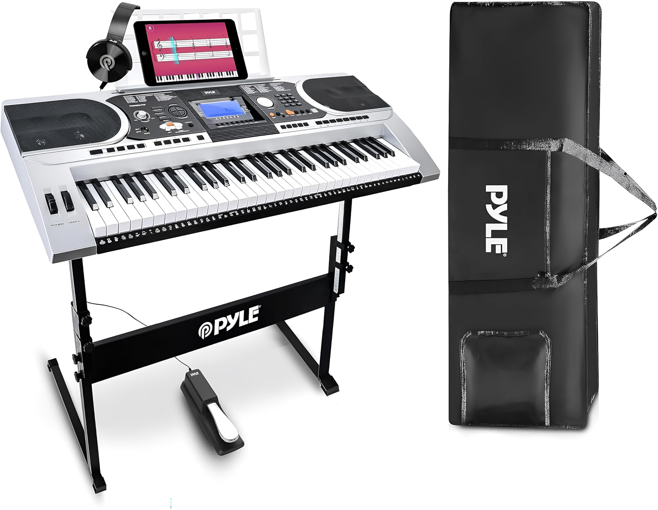 Piano Keyboard, Electric Musical Instrument, Full Size Portable Music Keyboard, Piano Keyboard 61 Keys, with Sustain Pedal, Headset, Weatherproof Bag and Keyboard Stand