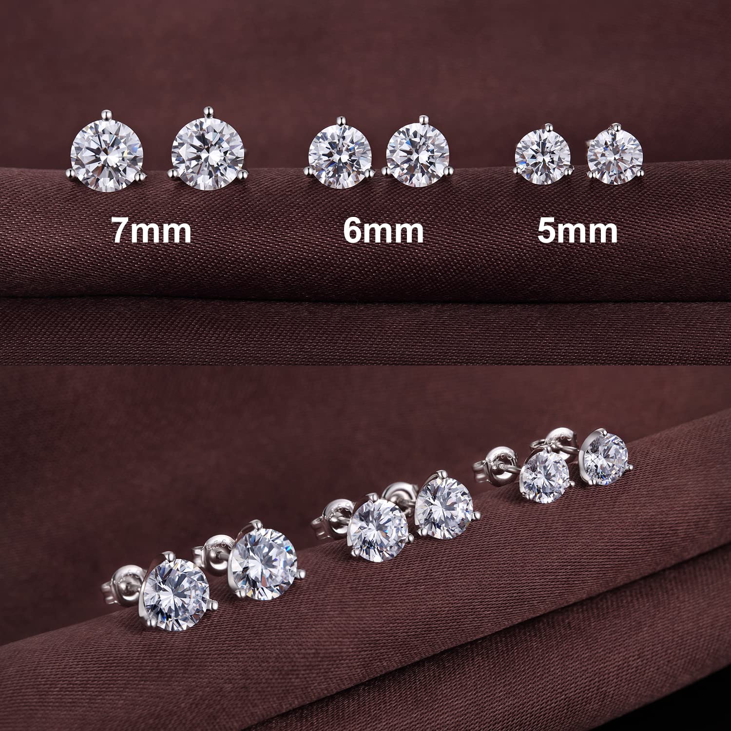 Miaofu Orecchini 18k Oro Bianco Placcata Orecchini 925 Argento Sterlina Zirconi Simulato Diamante Brillanti per Donna Uomo 4-8mm I Orecchini Zirconi Cubica Swarovski Dimensioni 3mm-8mm