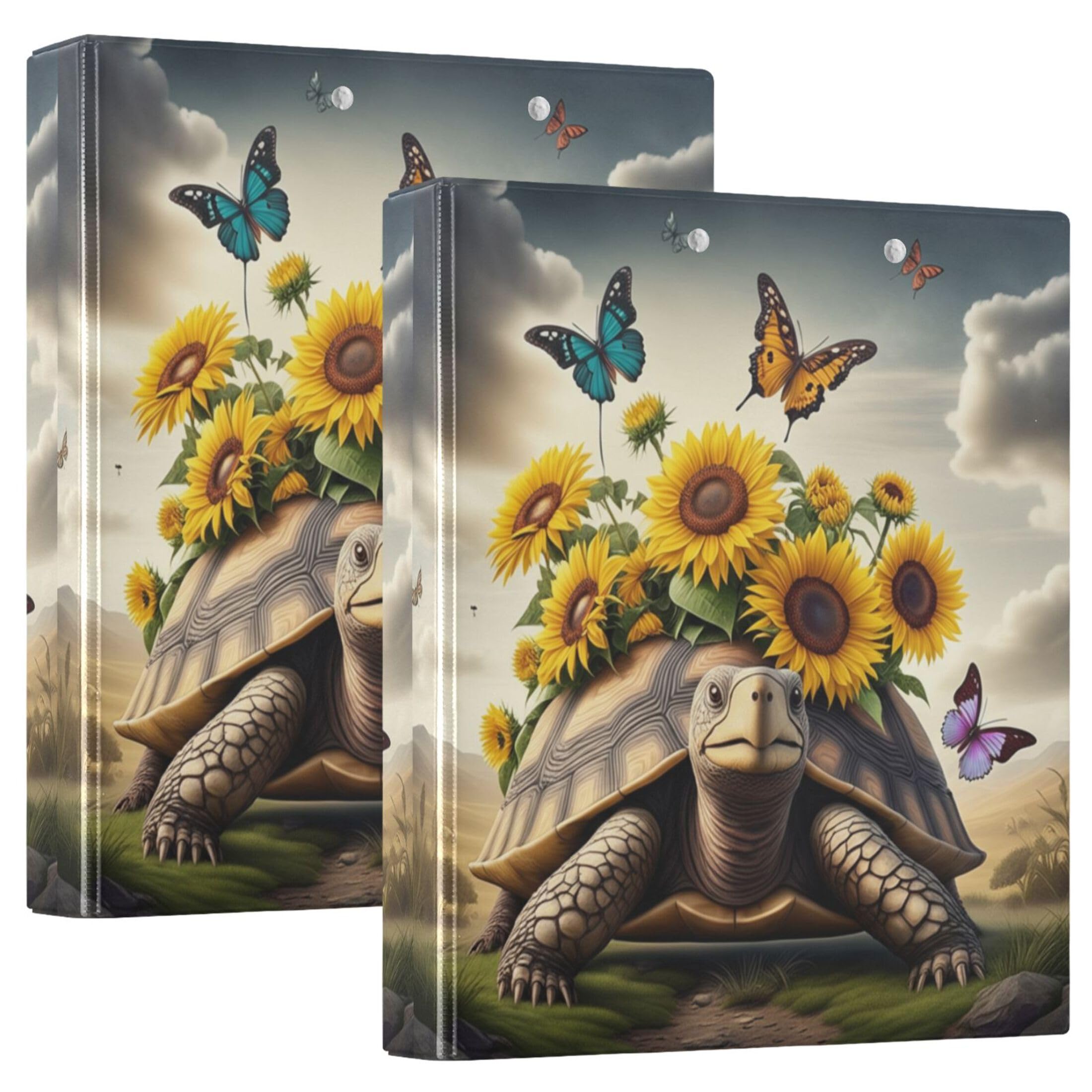 Raccoglitori a 3 anelli con tartaruga, girasole, farfalla, 31,5 x 27 x 6 cm, 200 fogli, blocco note, 31,5 x 27 x 6 cm, confezione da 2