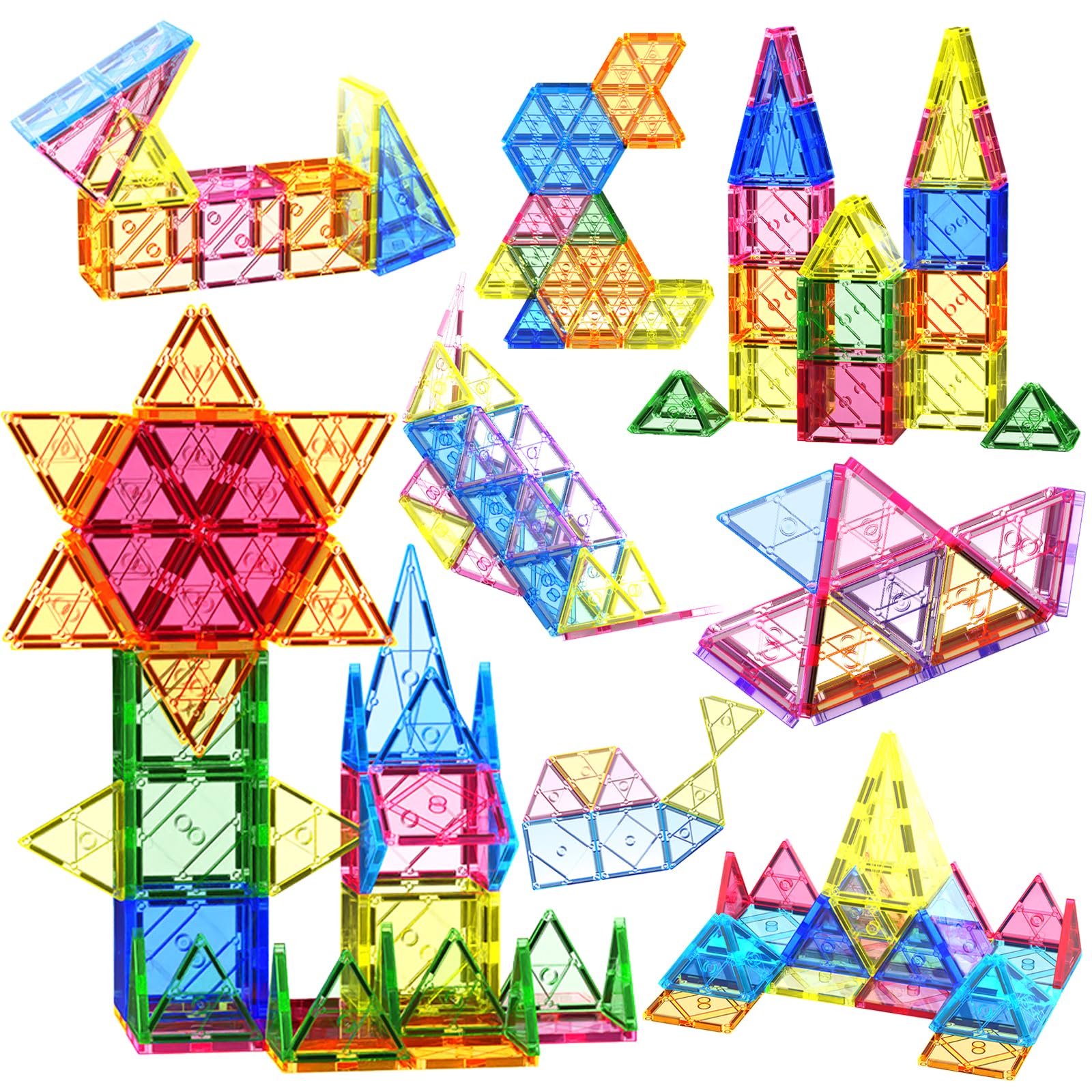 Amazon.co.jp: マグネットブロック 88PCS 透明カラー 7.5cm 知育玩具