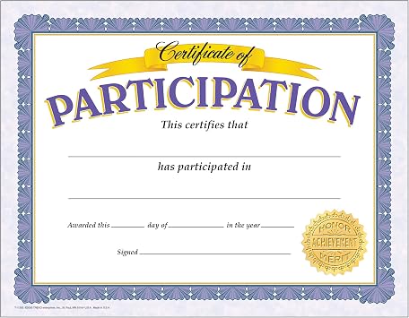 Trend Certificate of Participation Classic Certificates, 8-1/2" x 11", 30 Count