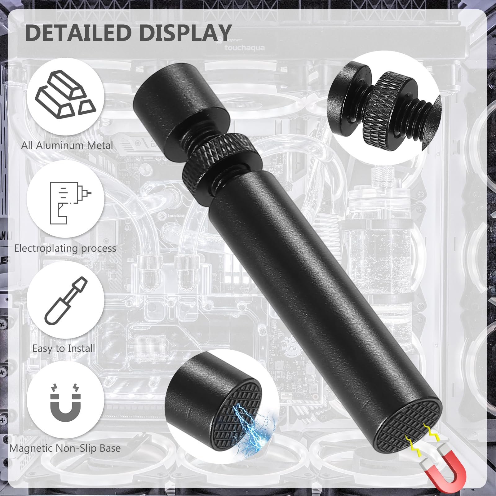 2 supporti GPU, supporto per schede grafiche regolabili con base magnetica, supporto in alluminio in due dimensioni 26-50 mm e 72-120 mm, supporto SAG per computer desktop. Supporto per scheda grafica