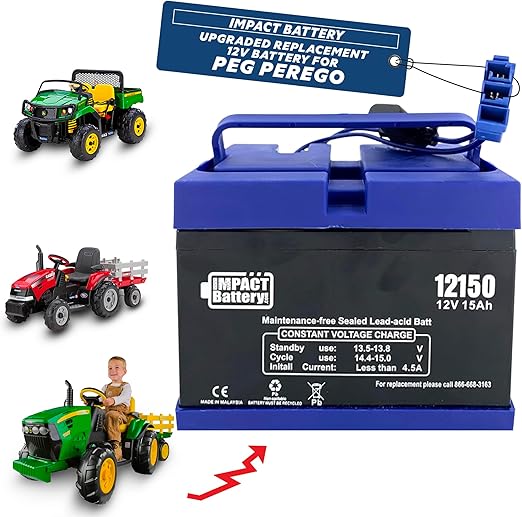Impact Battery-Upgraded Replacement 12V Battery for Peg Perego John Deere Tractor Ride-on Toy | Gator 12V Battery for Ride On Toys | Kids Tractor Battery | Ride On Car Battery Upgrade (12V 15 Amp Kit)