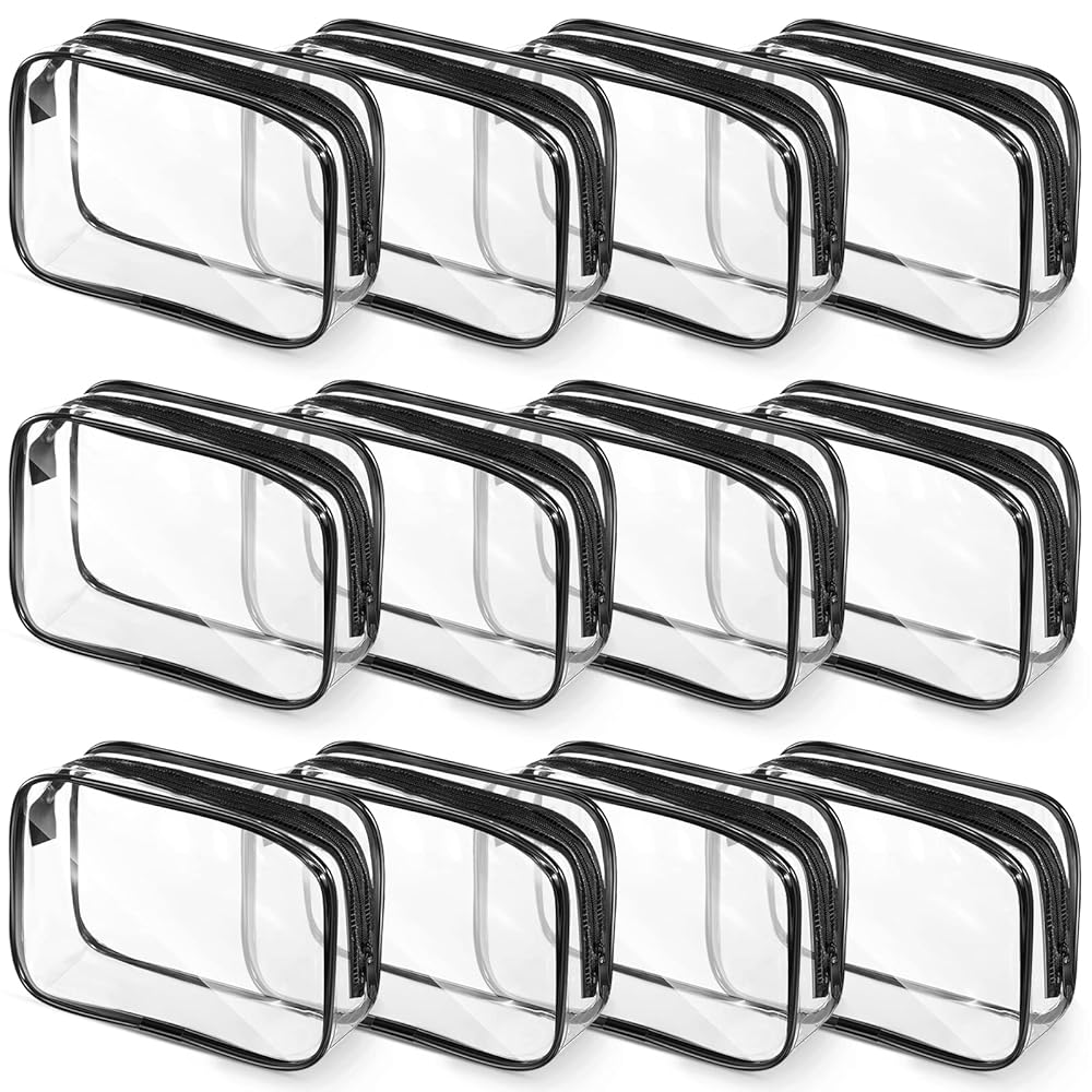 Weewooday 12 Pieces Clear Makeup Bags Cosmetic Storage Bags PVC Zipper Pouches Travel Waterproof Makeup Plastic Case for Women Organizing Toiletries Traveling Bathroom(Large,Black)