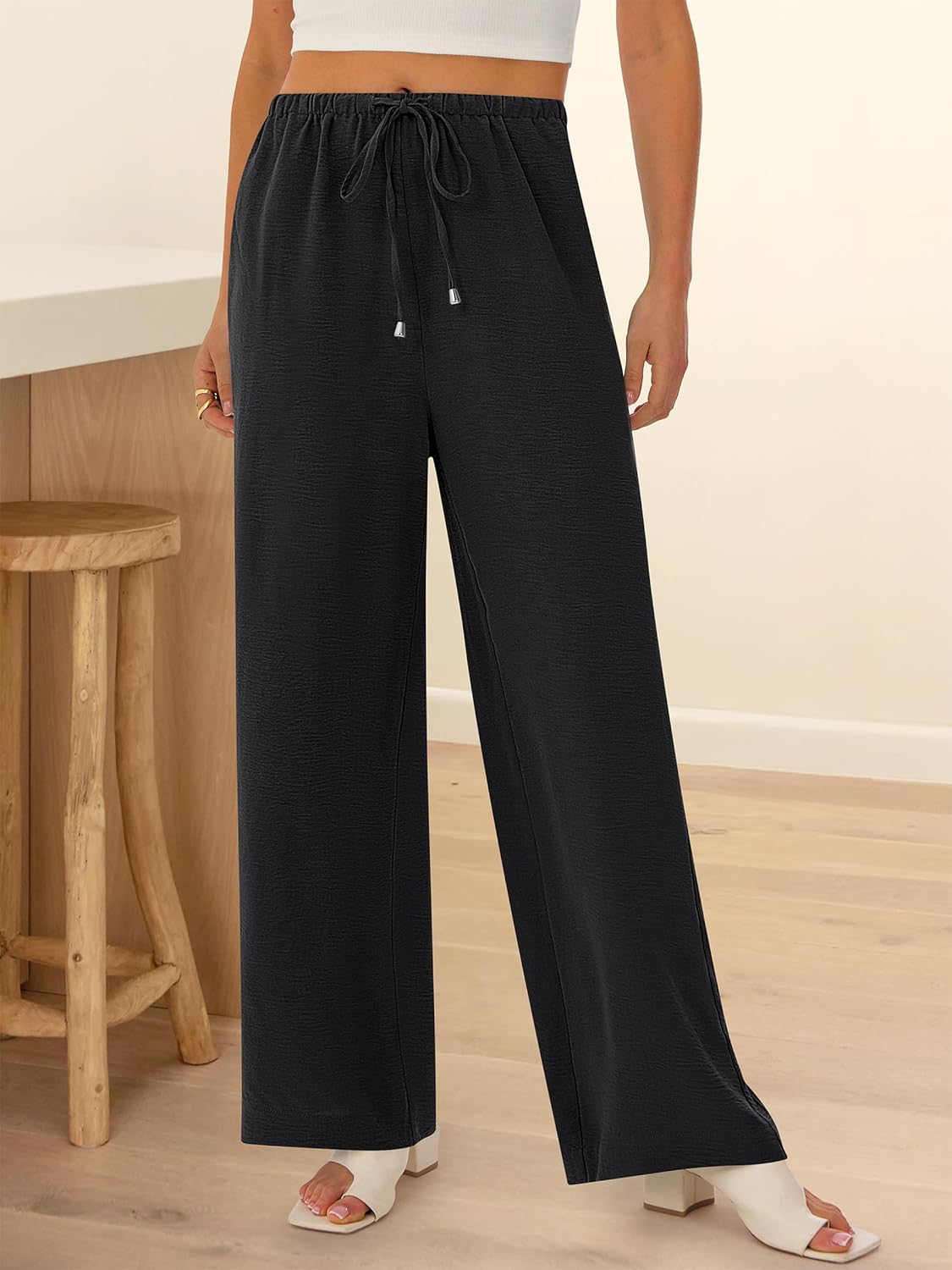 ABRABESS Womens Palazzo Pants Wide Leg Flowy Drawstring High Waisted Casual Trousers 2026 Summer Beach Vacation Clothes - Image 7