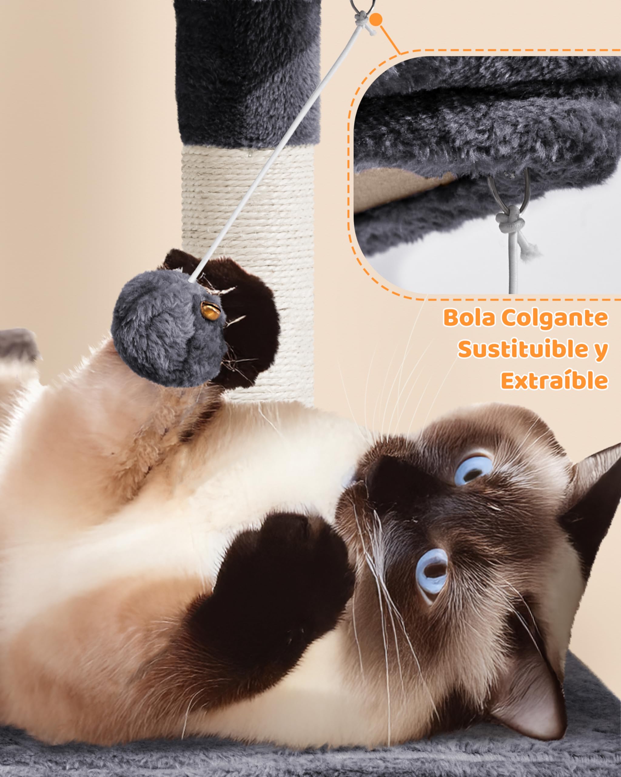 Yaheetech Árbol rascador para Gatos Grandes Torre de Gatos de Altura 159 cm con Múltiples Plataformas Cueva Tela de Felpa Condominio Perchero Hamaca Gris Oscuro