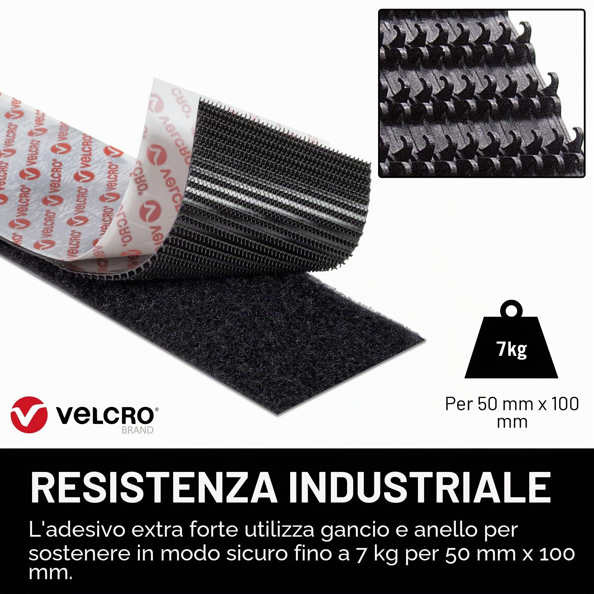 VELCRO Brand Nastro a strappo adesivo ad alta resistenza, Nero 50mm x 10m | Nastro adesivo a strappo ad alta resistenza, per casa, ufficio, garage e decorazioni