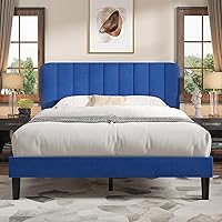 Vista 34 de VECELO - Base de cama tapizada de tamaño Queen con cabecera y 4 cajones, cama de plataforma de almacenamiento de terciopelo, soporte de listones