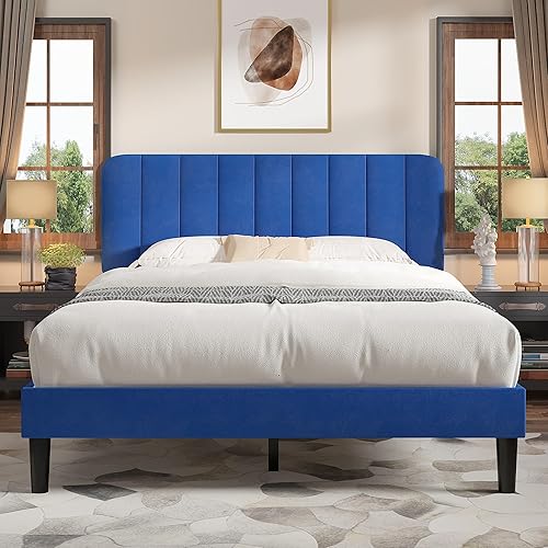 Miniatura 34 de VECELO - Base de cama tapizada de tamaño Queen con cabecera y 4 cajones, cama de plataforma de almacenamiento de terciopelo, soporte de listones