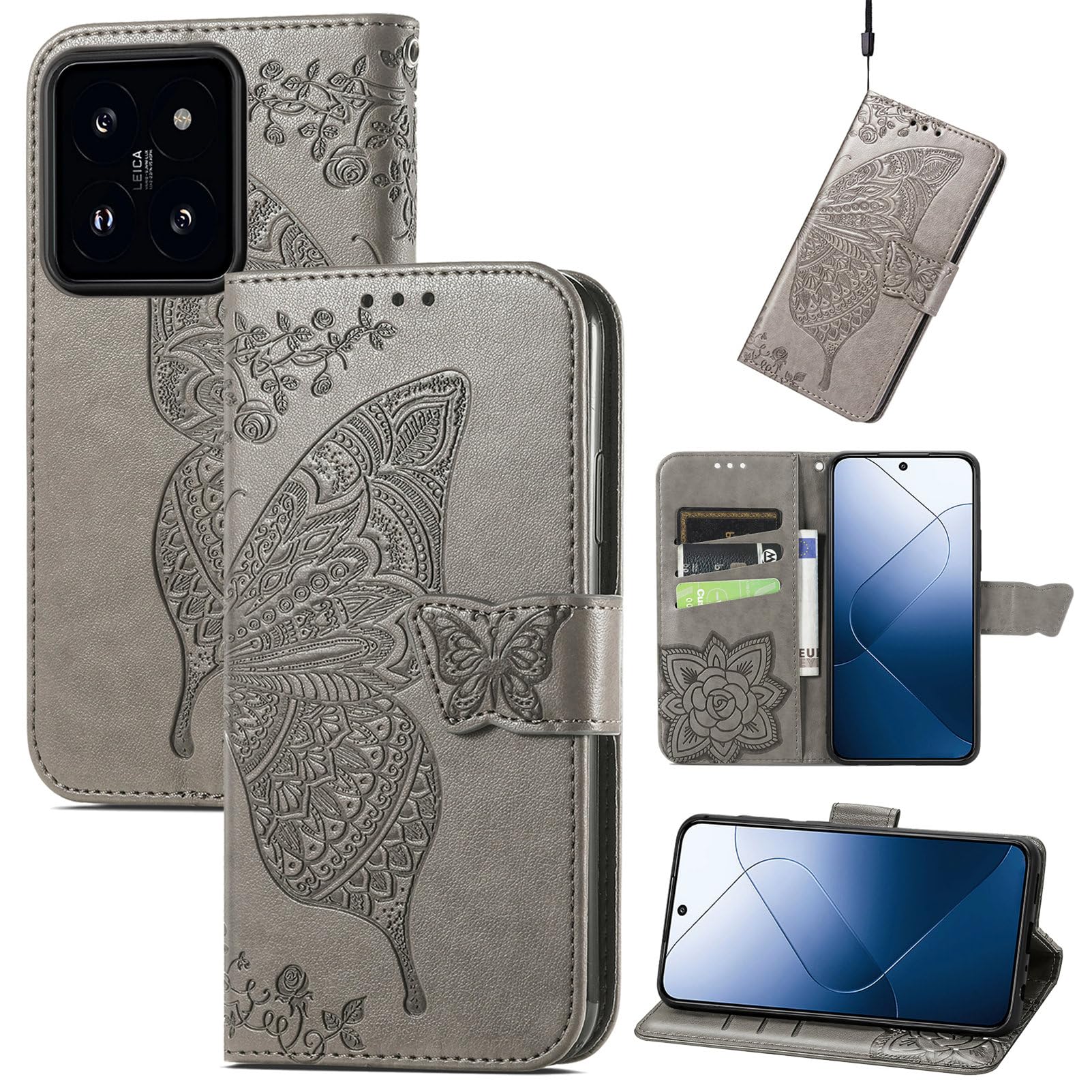 HAOYE Custodia in Pelle Floreale per Realme 14X 5G, Cover Portafoglio Multi-Tasche con Chiusura Magnetica, Stand Pieghevole & Bumper TPU Antiurto - Viola Chiaro