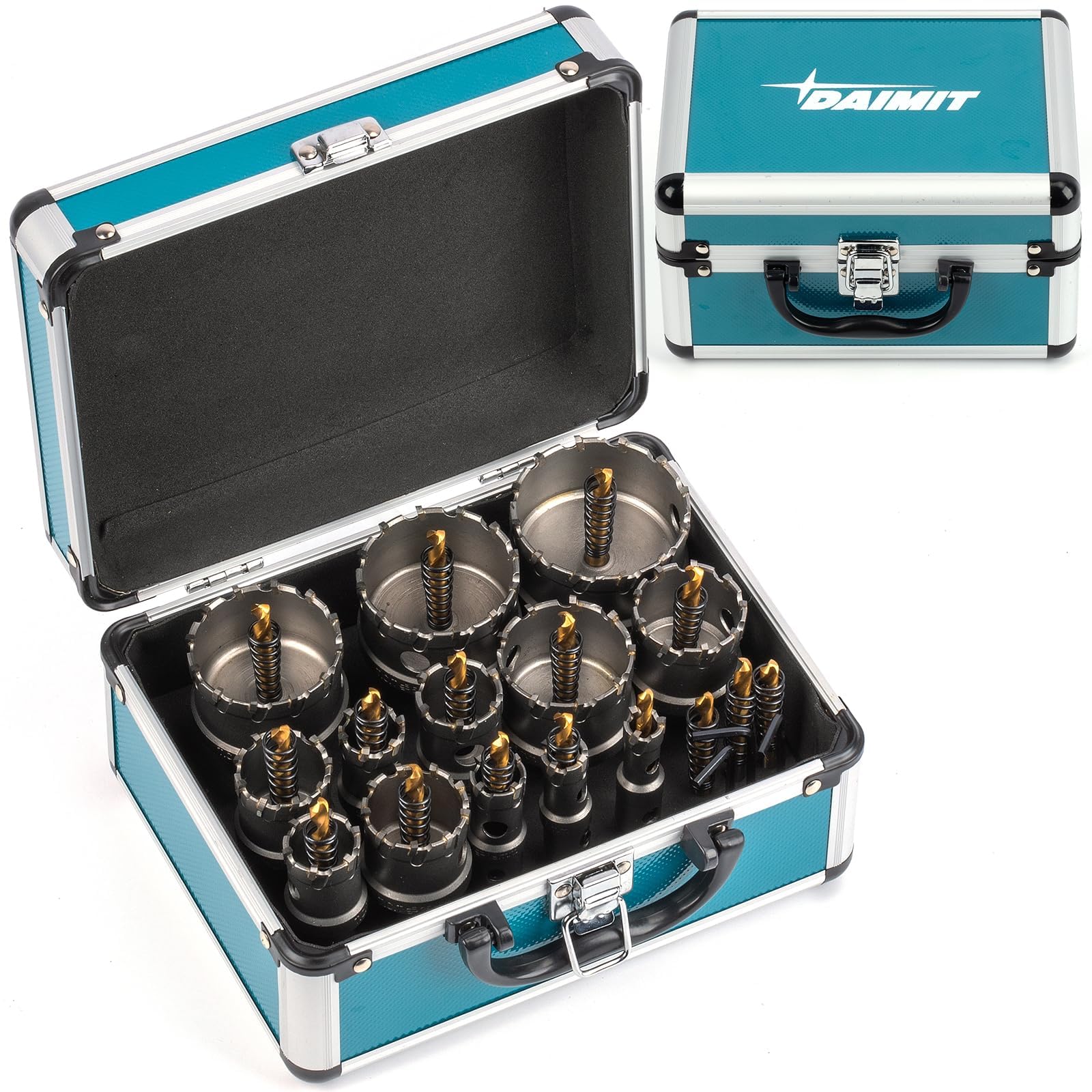 DAIMIT Kit seghe a tazza TCT 19pz, 13–54mm Seghe a tazza in carburo di tungsteno resistenti per metallo, acciaio inossidabile, ferro, legno e plastica, con 3 punte pilota rimovibili e 3 chiavi Allen